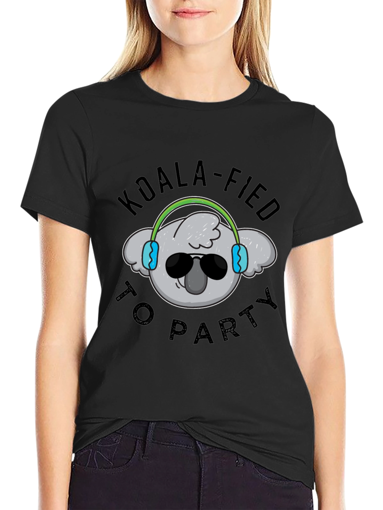 Black Koala-fied to Party Black T-Shirt view 2