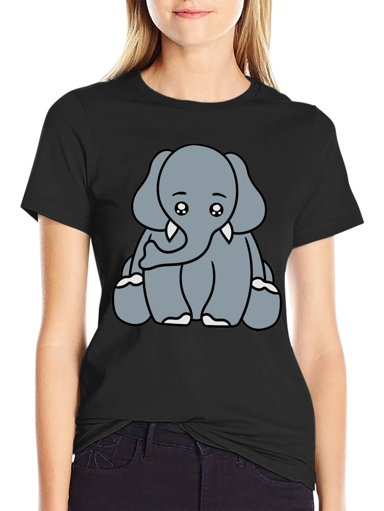 Black Cute Elephant Graphic Tee - Soft Cotton Blend view 2