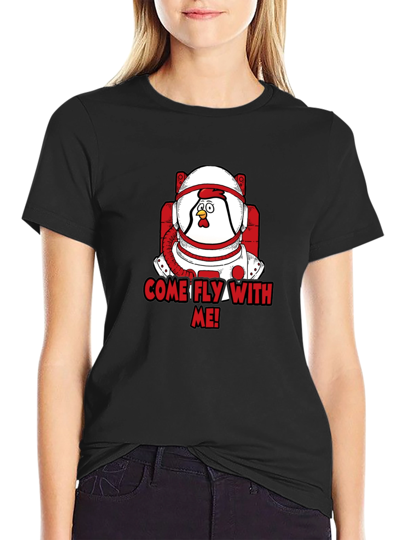 Black Astronaut Chicken T-Shirt - Come Fly With Me! view 2