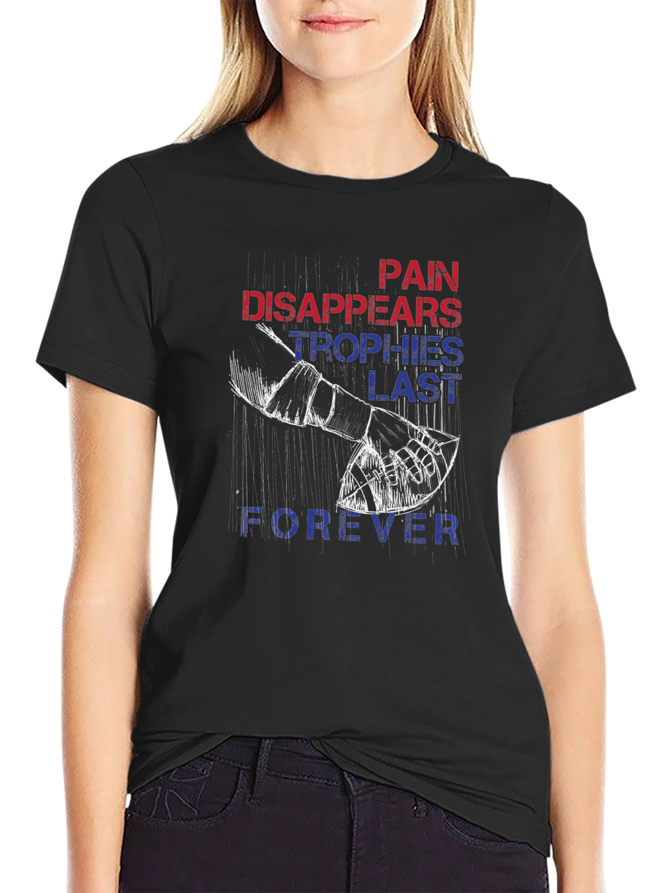 Black Pain Disappears Trophies Last Forever Graphic Tee view 2