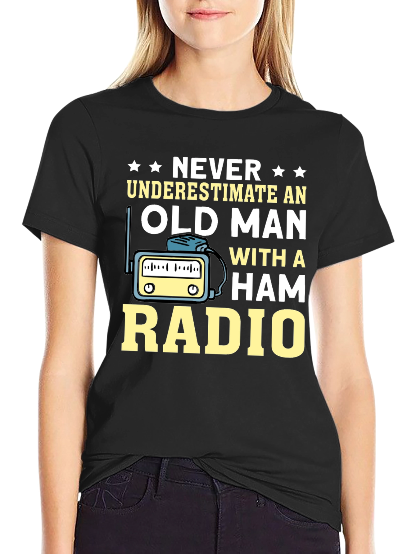 Black Ham Radio Old Man T-Shirt - Black view 2