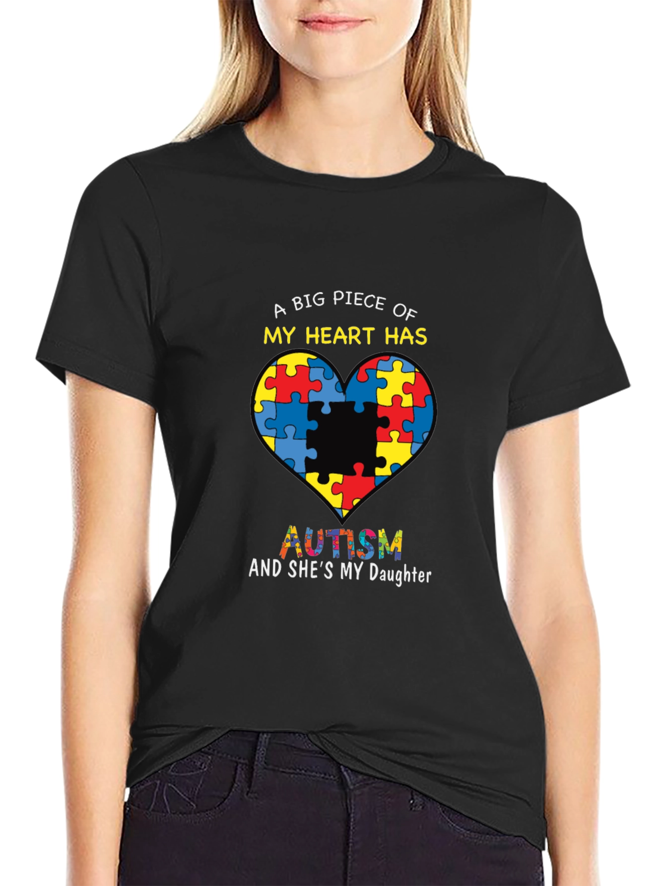 Black Autism Awareness T-Shirt: A Big Piece of My Heart view 2