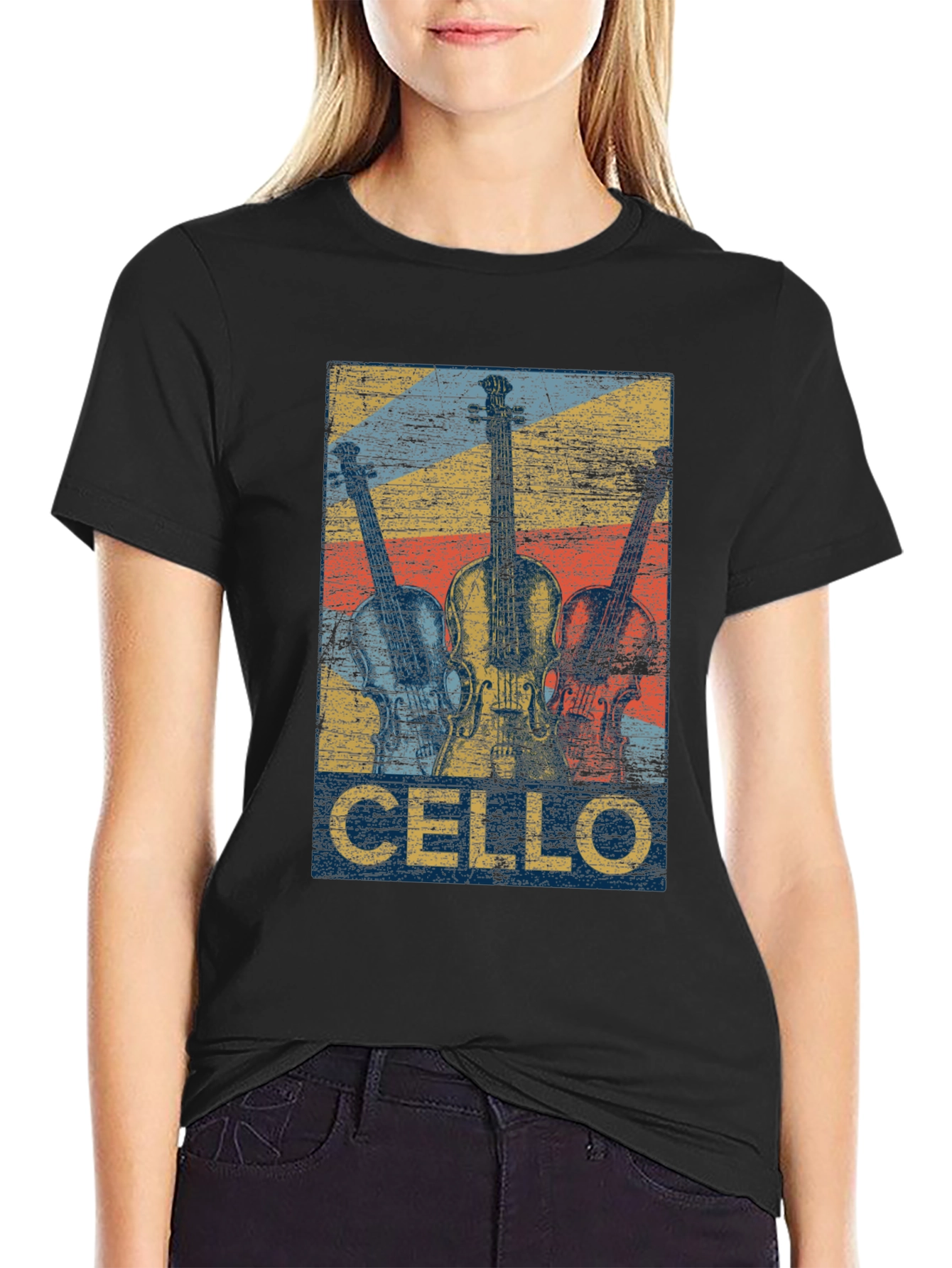 Black Vintage Cello Music T-Shirt - Retro Design view 2