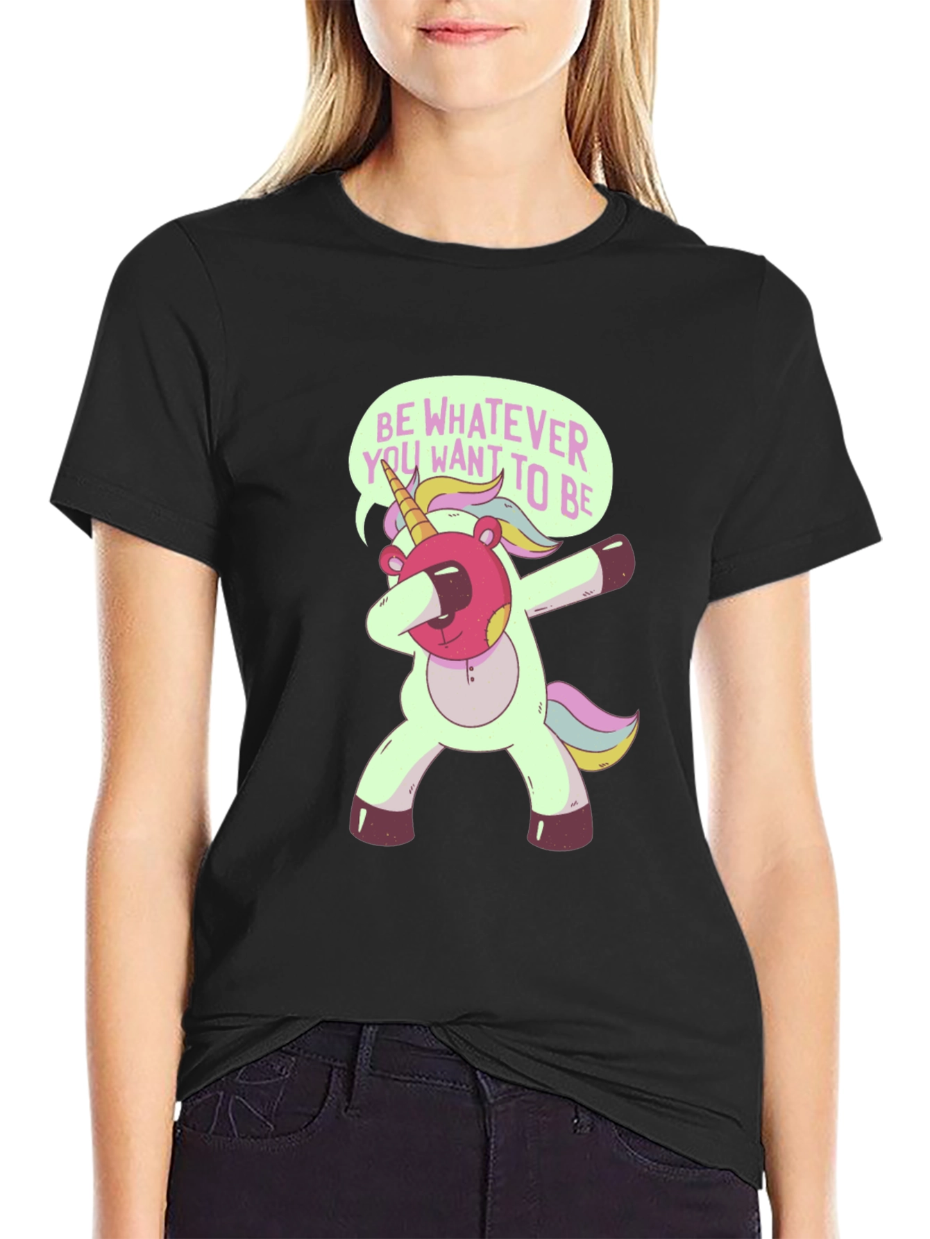 Black Unicorn Dabbing T-Shirt - Be Whatever You Want! view 2