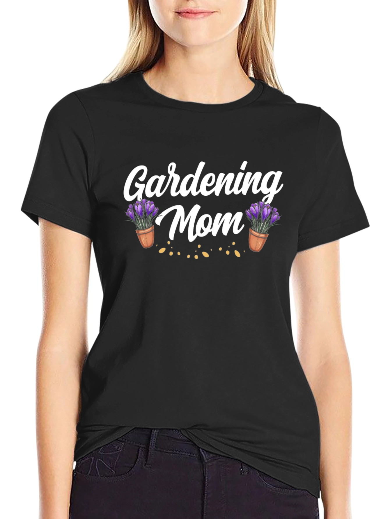 Black Gardening Mom T-Shirt - Floral Design view 2