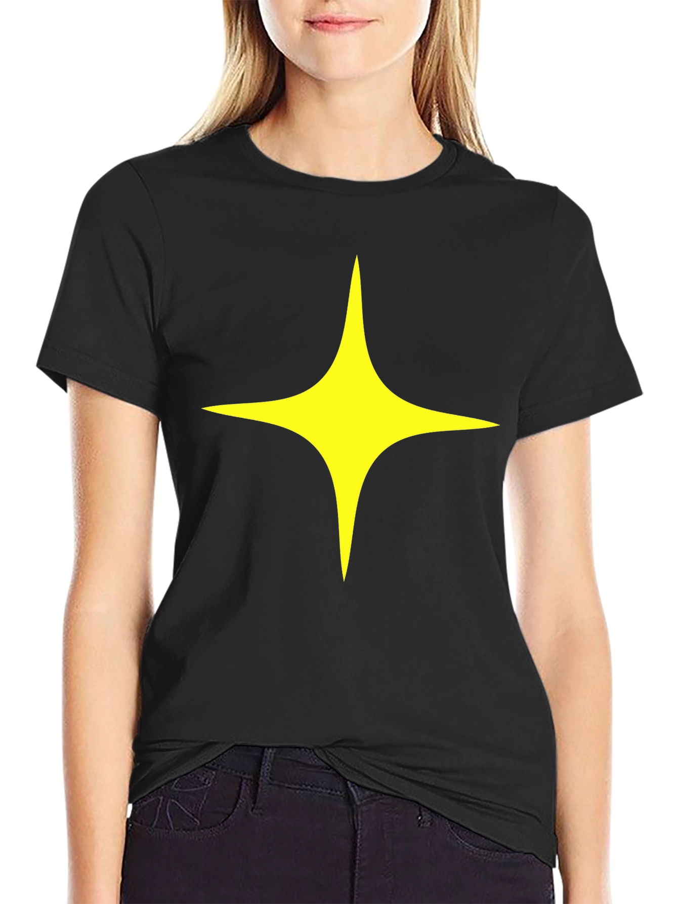 Black Black T-Shirt with Yellow Star Design view 2