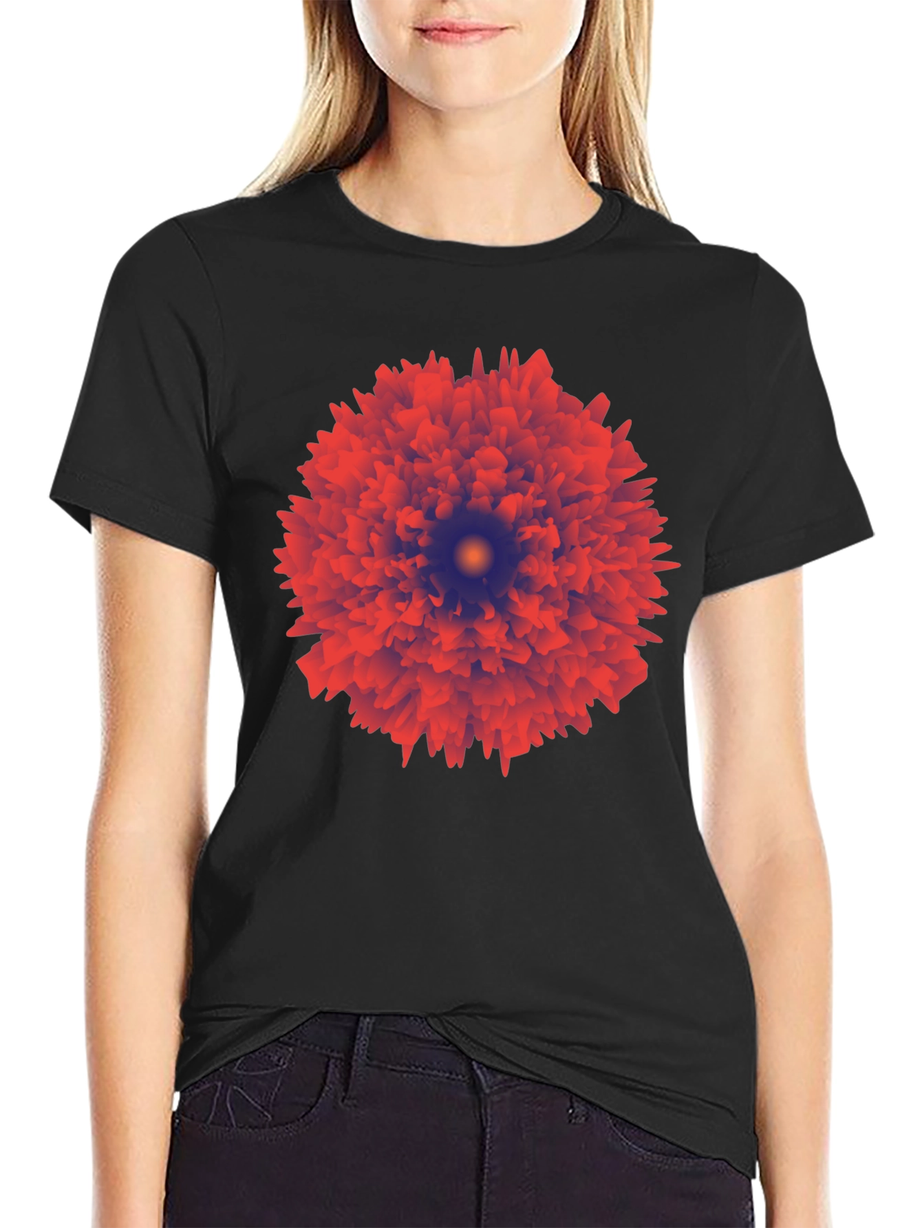 Black Abstract Floral Print Black T-Shirt view 2