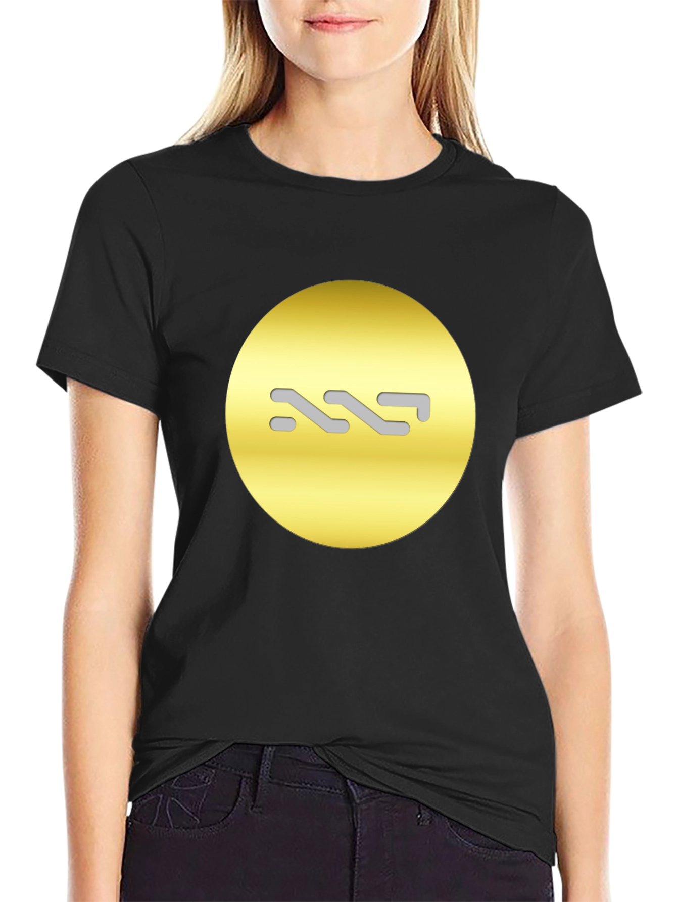 Black Modern Black Tee with Abstract Gold Design view 2