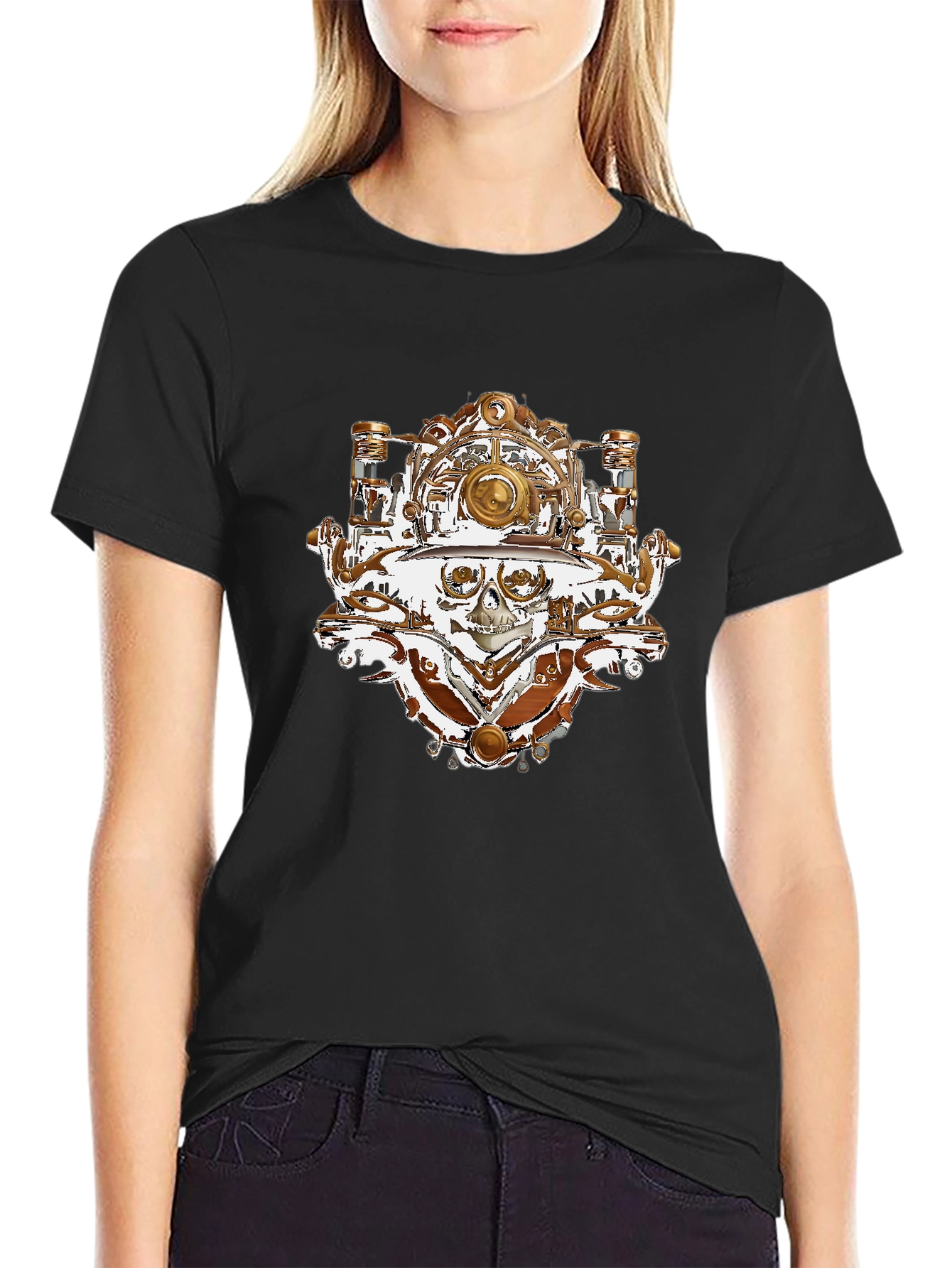 Black Steampunk Skull T-Shirt - Unique Graphic Tee view 2