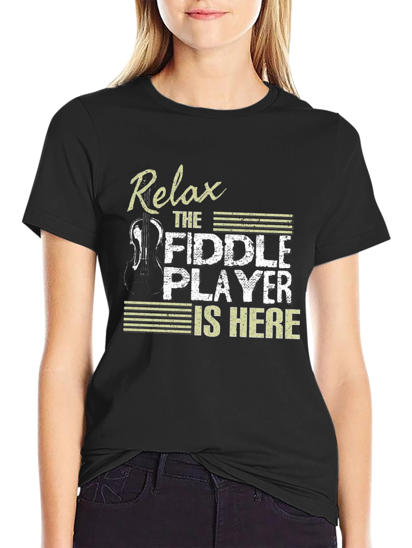 Black Relax Fiddle Player T-Shirt view 2