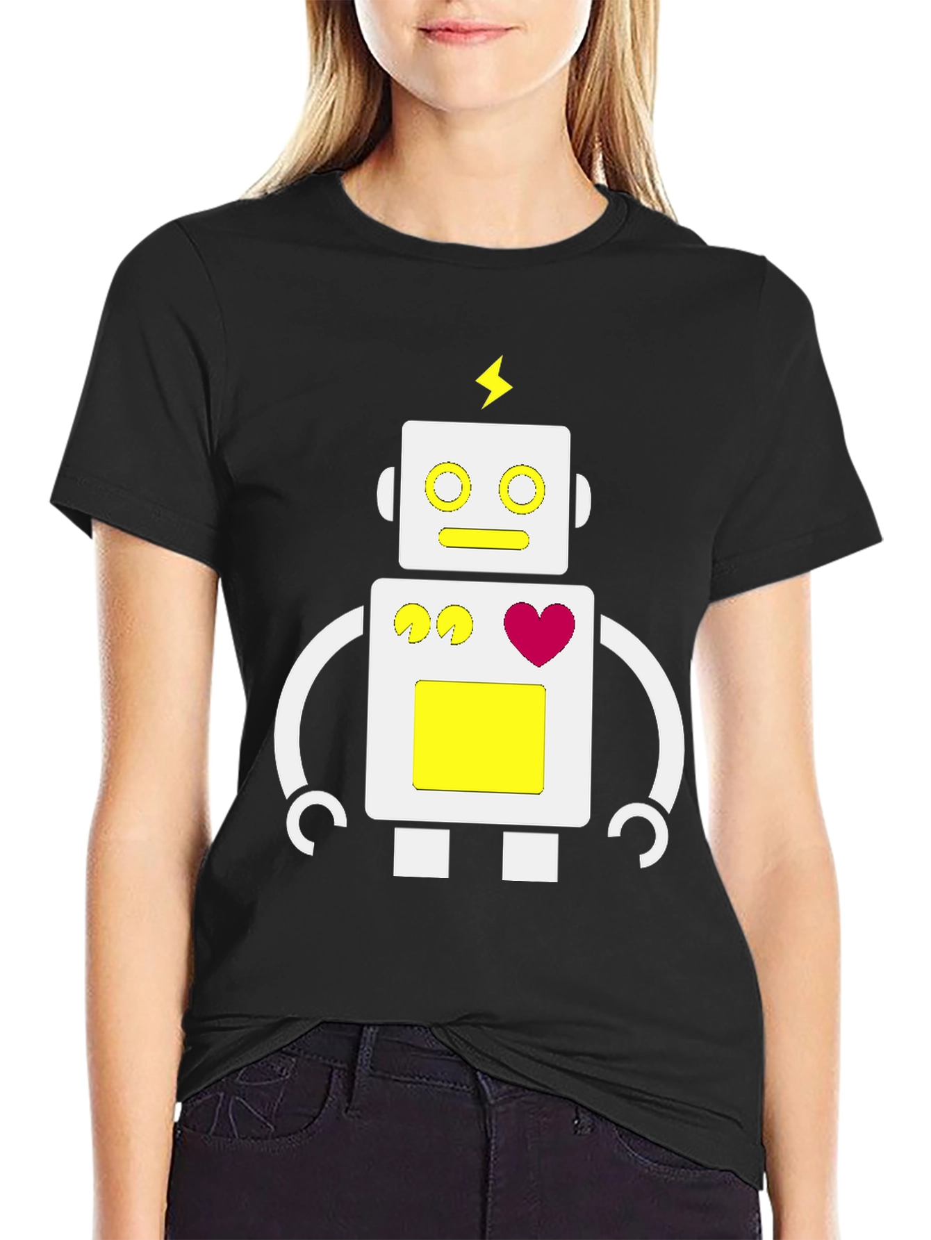 Black Fun Robot Graphic Tee - Black Cotton Blend view 2