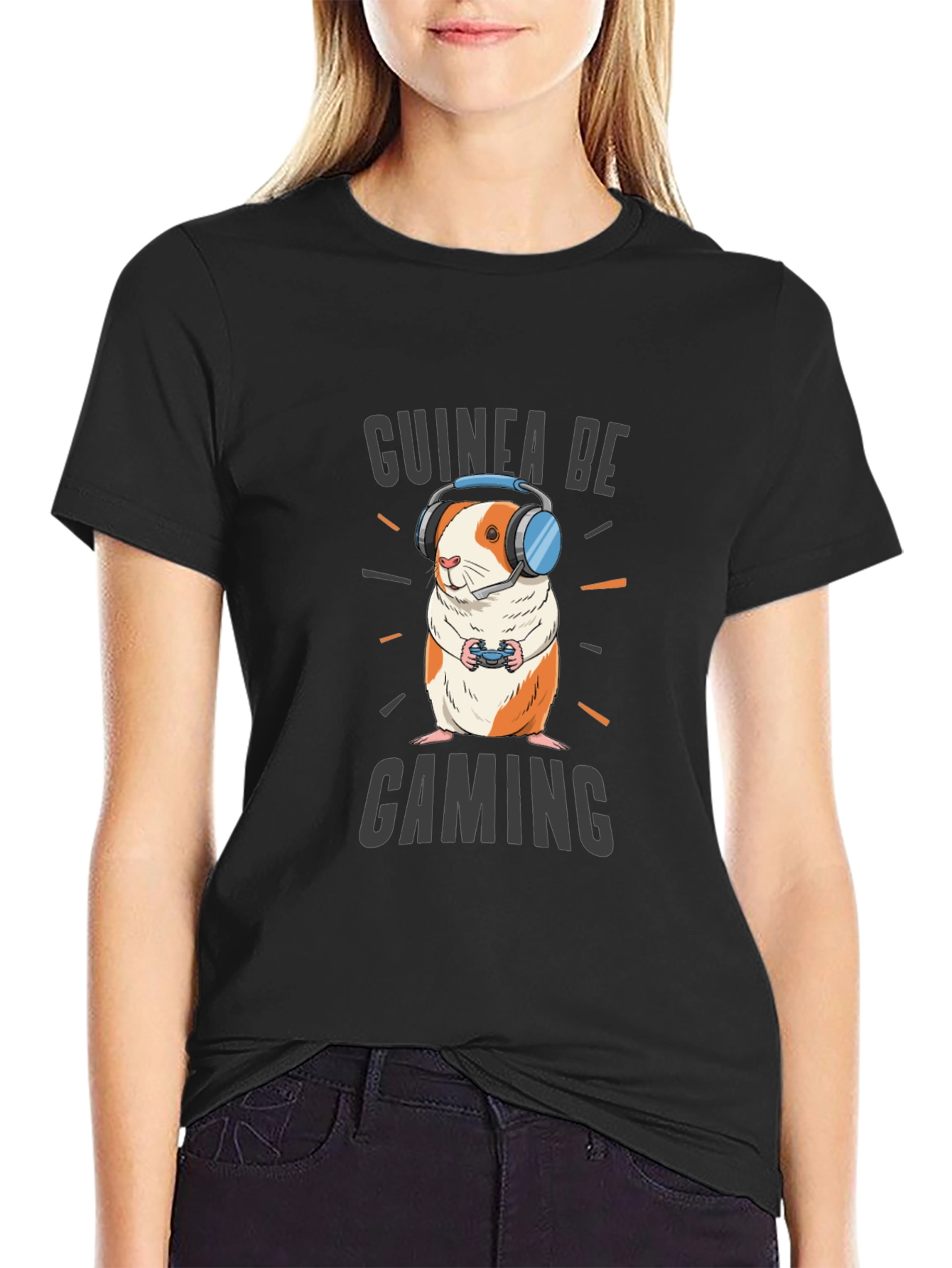 Black Guinea Be Gaming T-Shirt - Gamer Guinea Pig Tee view 2