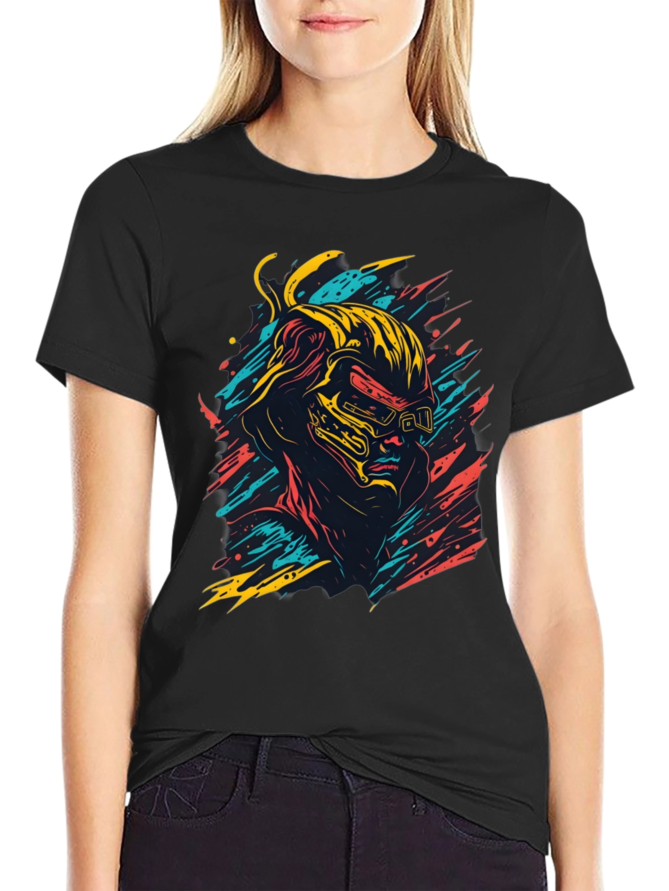 Black Cyberpunk Graphic Tee - Cool Retro Gamer Style Shirt view 2