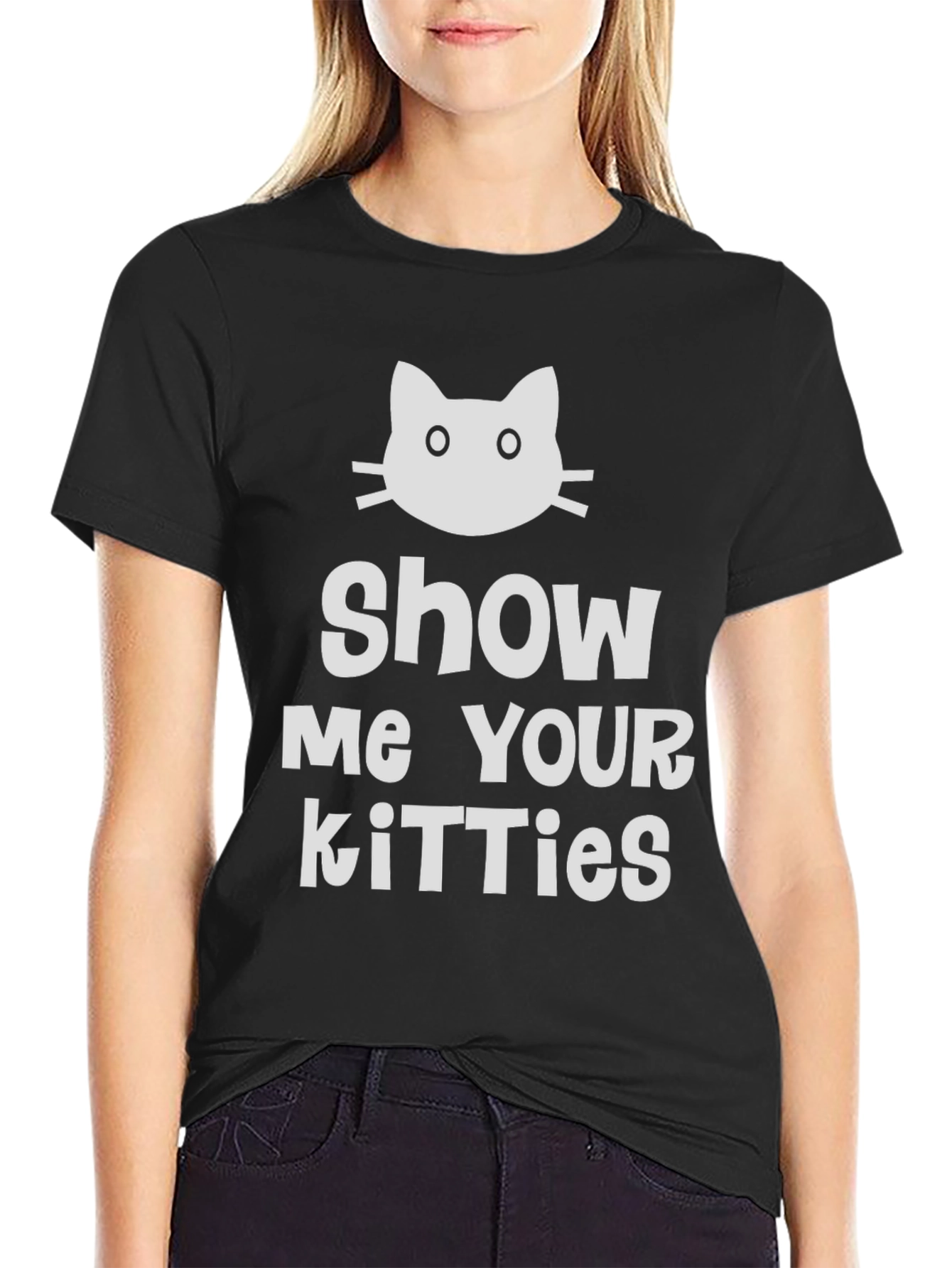 Black Show Me Your Kitties T-Shirt - Novelty Cat Tee view 2