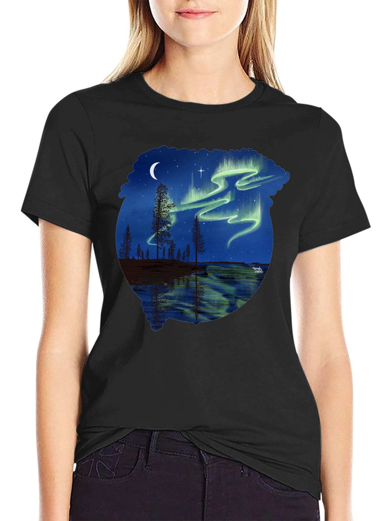 Black Aurora Borealis Graphic Tee - Nature Lover's T-Shirt view 2