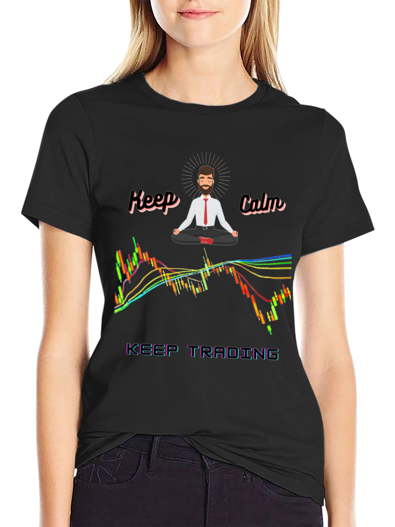 Black Keep Calm Trading T-Shirt - Black Cotton Blend view 2