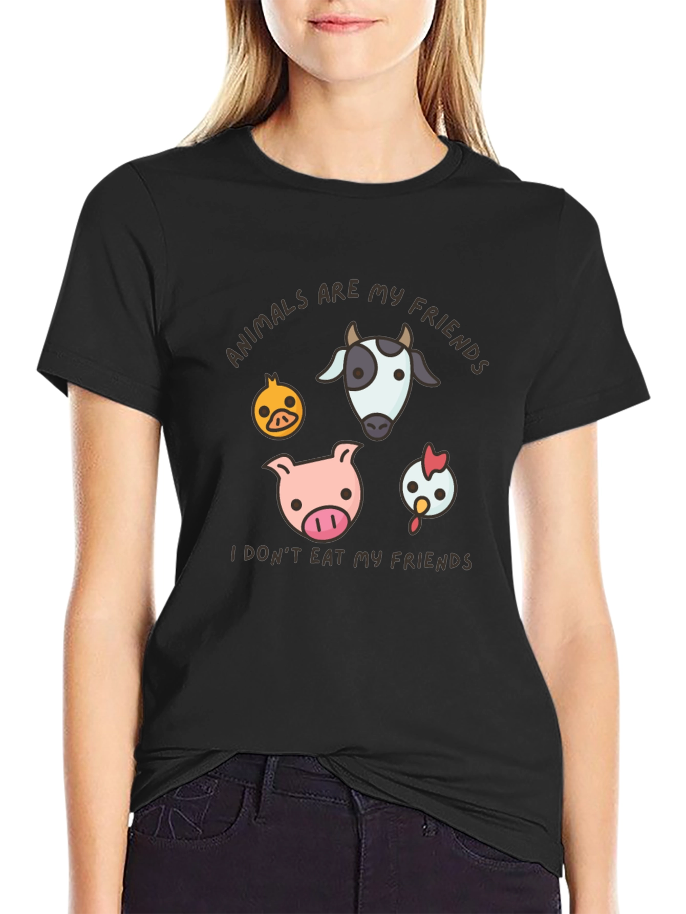 Black Vegan T-Shirt - Animals Are My Friends Tee view 2