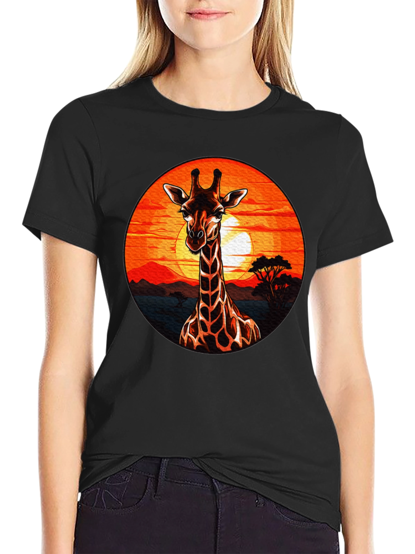 Black Giraffe Sunset Graphic Tee - Safari Style view 2