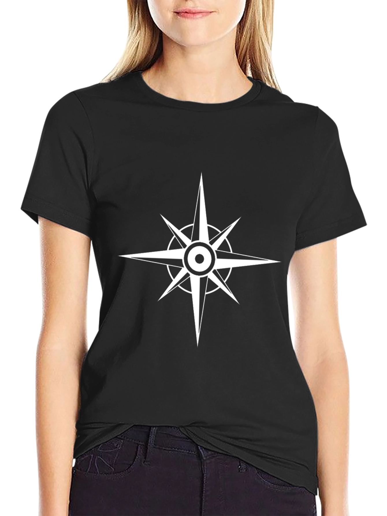 Black Compass Star Graphic T-Shirt - Black Cotton Tee view 2
