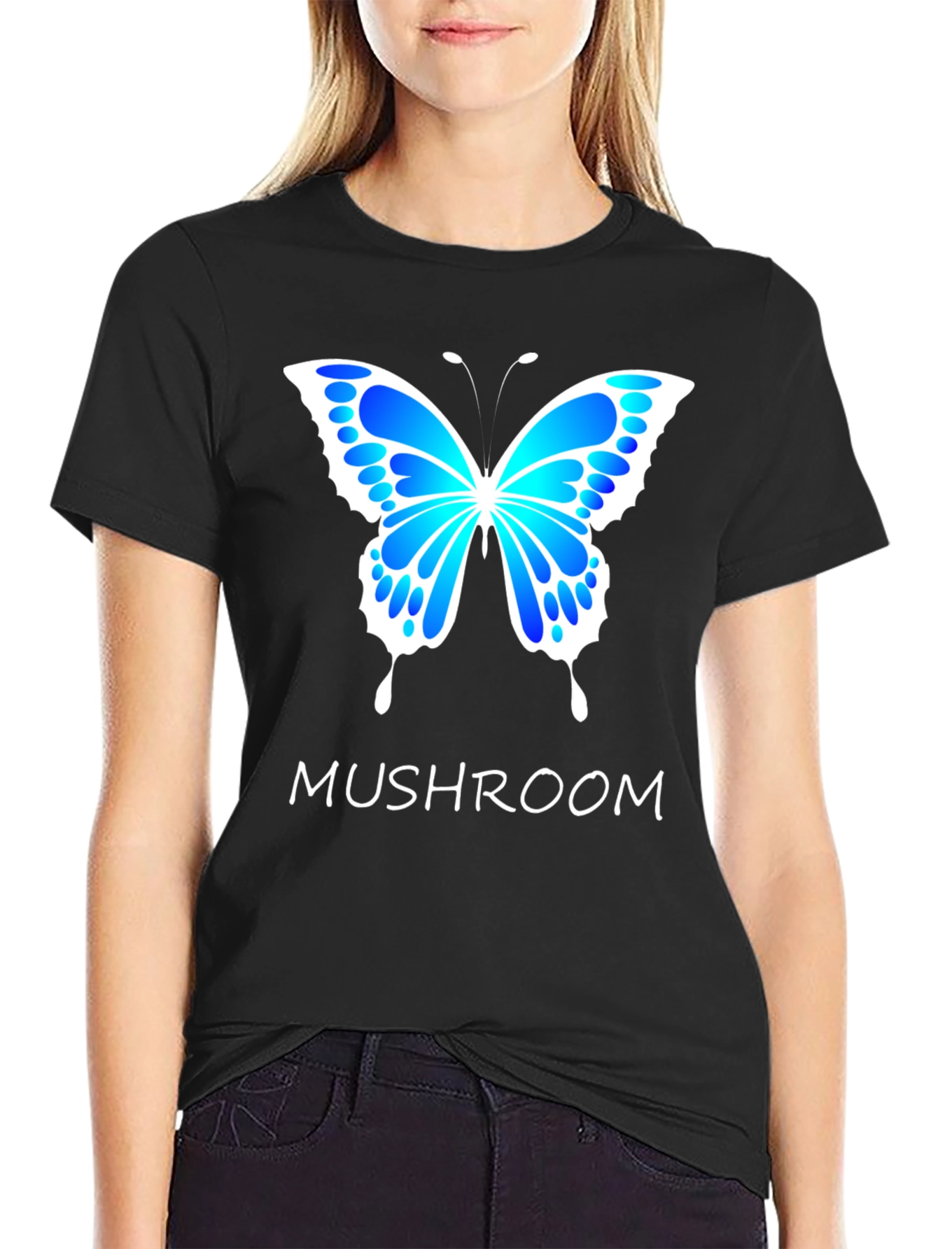 Black Mushroom Butterfly Graphic T-Shirt view 2