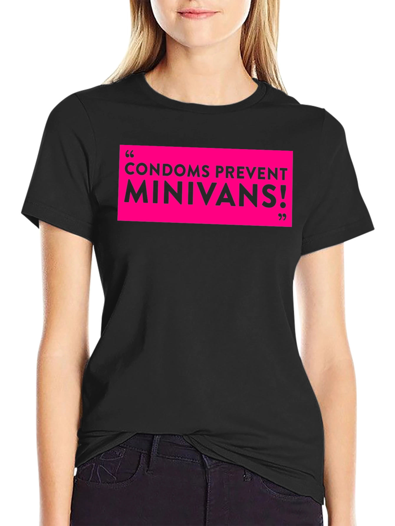 Black Funny Condoms Prevent Minivans Graphic Tee view 2