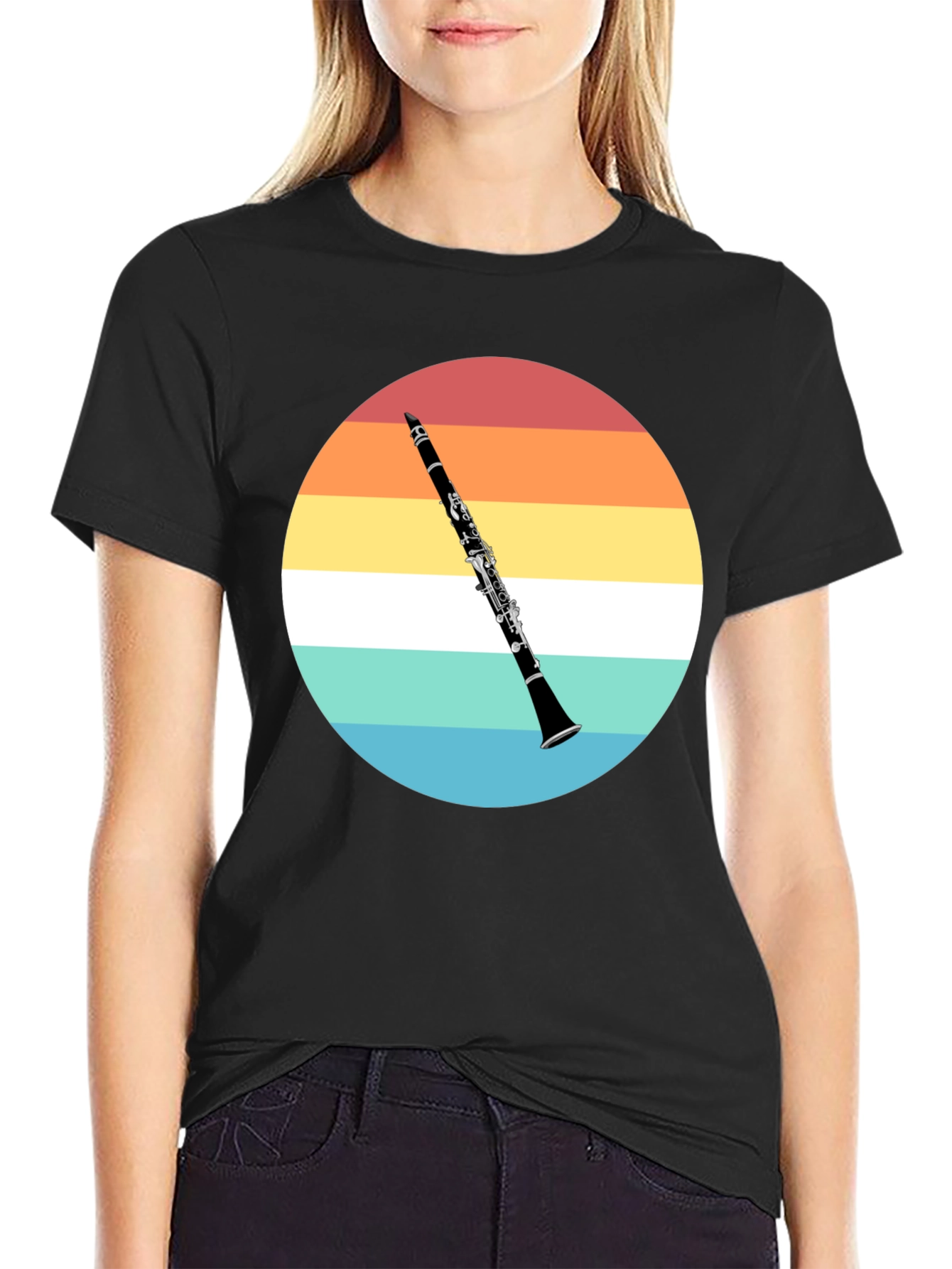 Black Clarinet Sunset T-Shirt - Musician Gift view 2