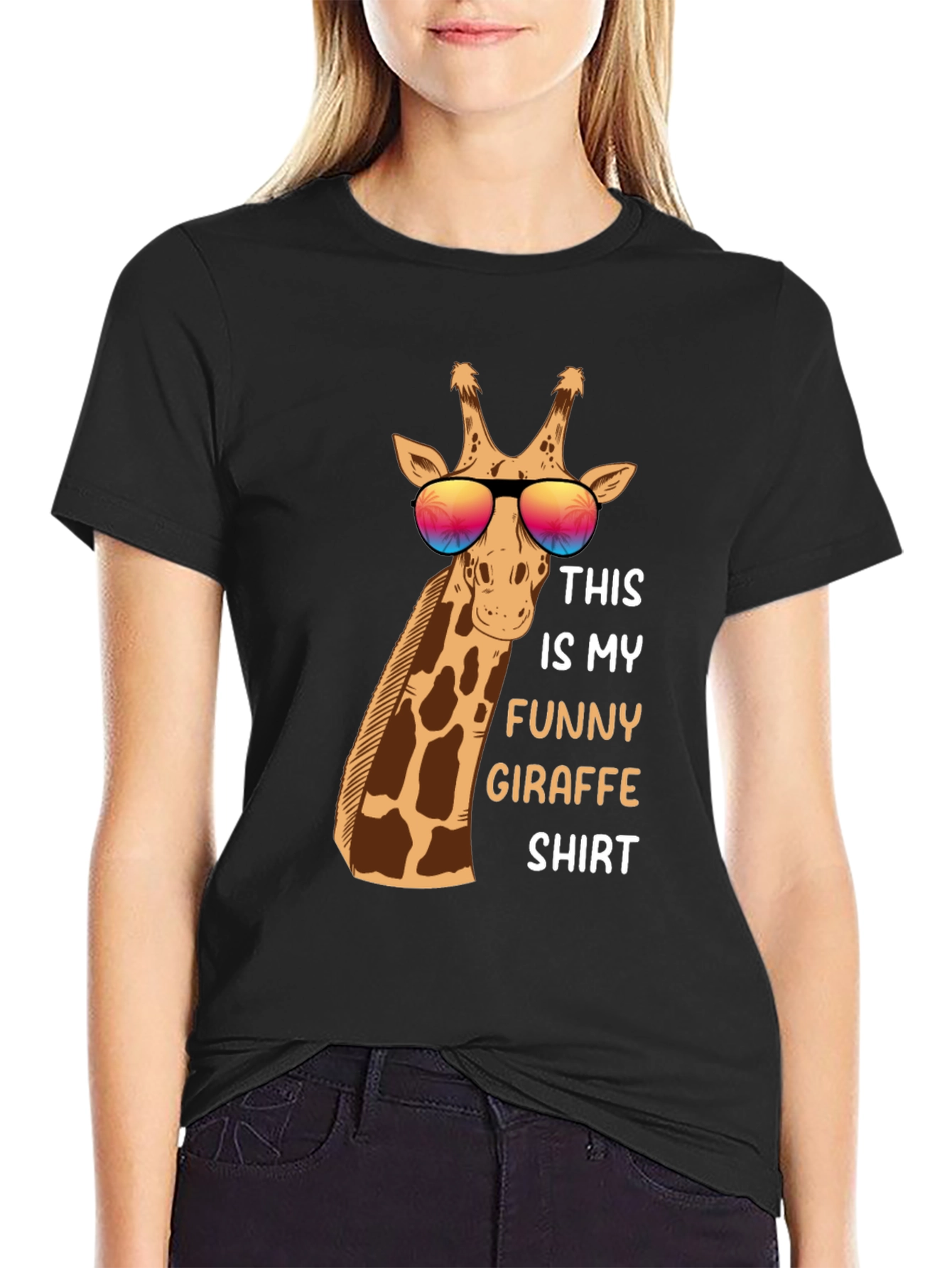 Black Funny Giraffe T-Shirt view 2