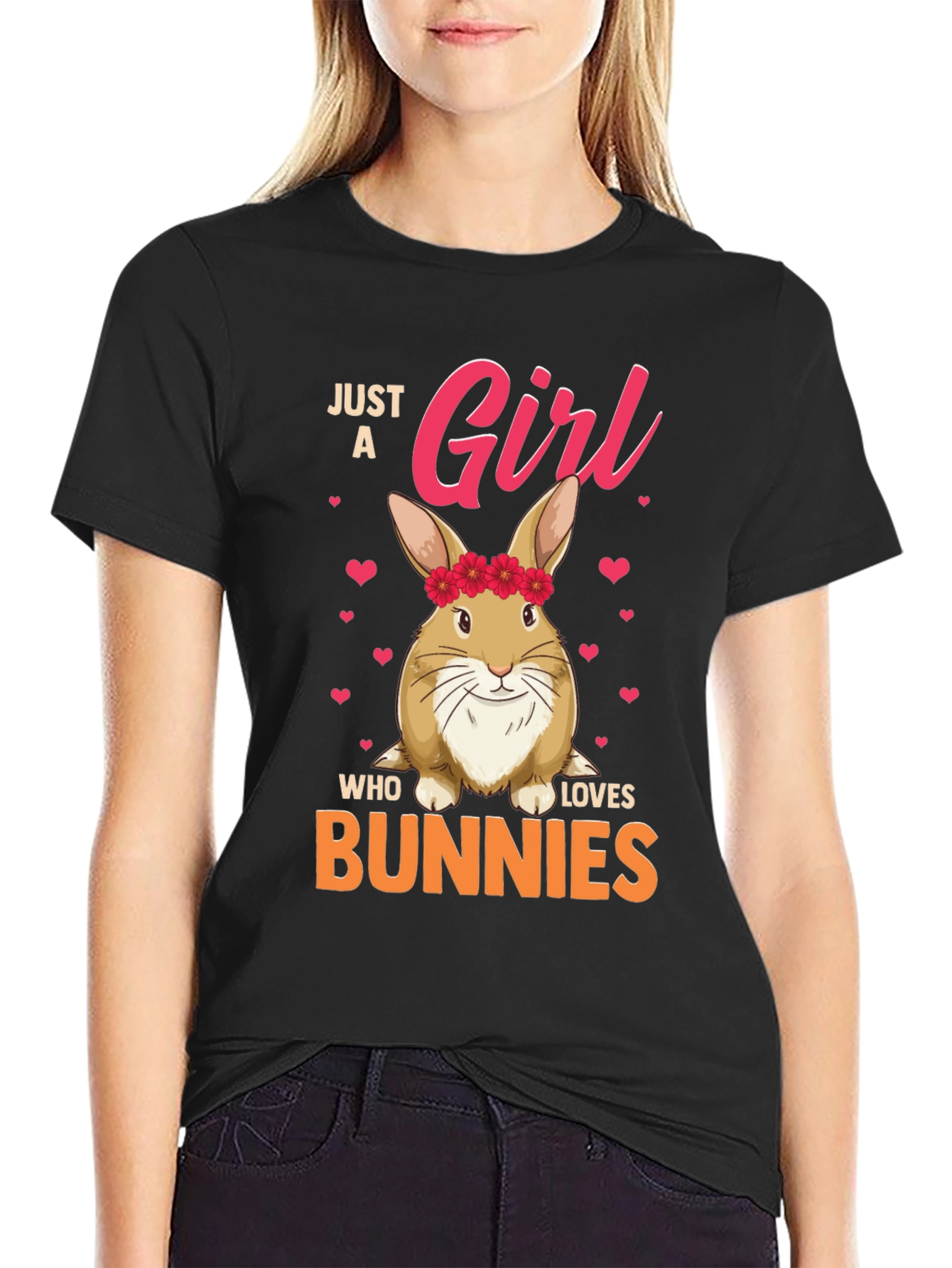 Black Just a Girl Who Loves Bunnies Graphic T-Shirt view 2