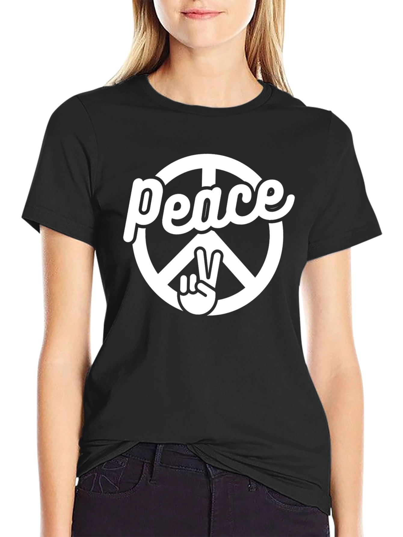 Black Peace Sign Graphic T-Shirt - Black view 2