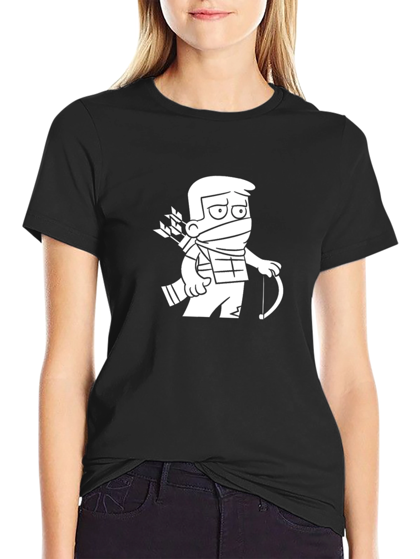Black Cartoon Archer Graphic Tee - Black view 2