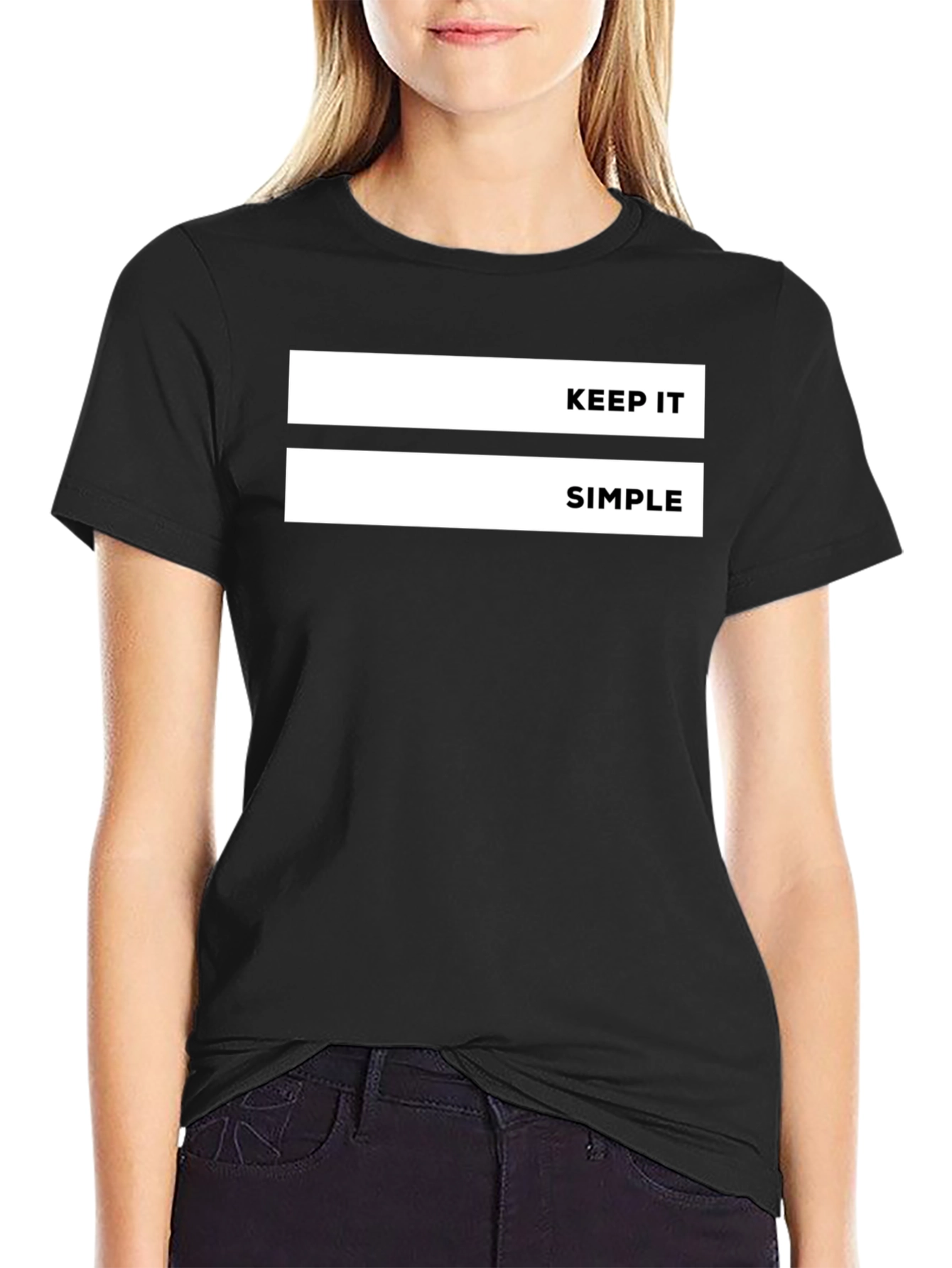 Black Keep It Simple Graphic Tee - Black Casual T-Shirt view 2