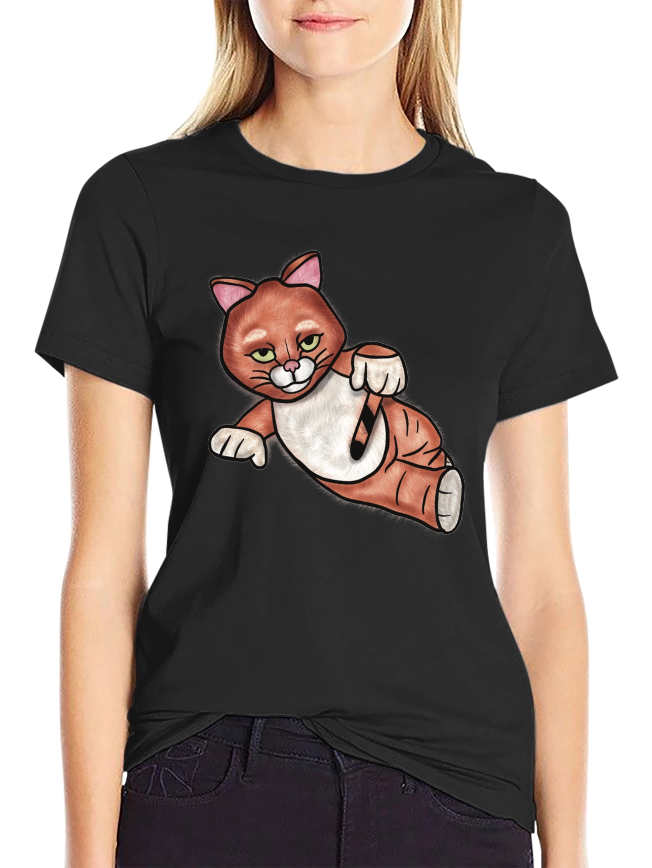 Black Cool Cat Graphic T-Shirt view 2