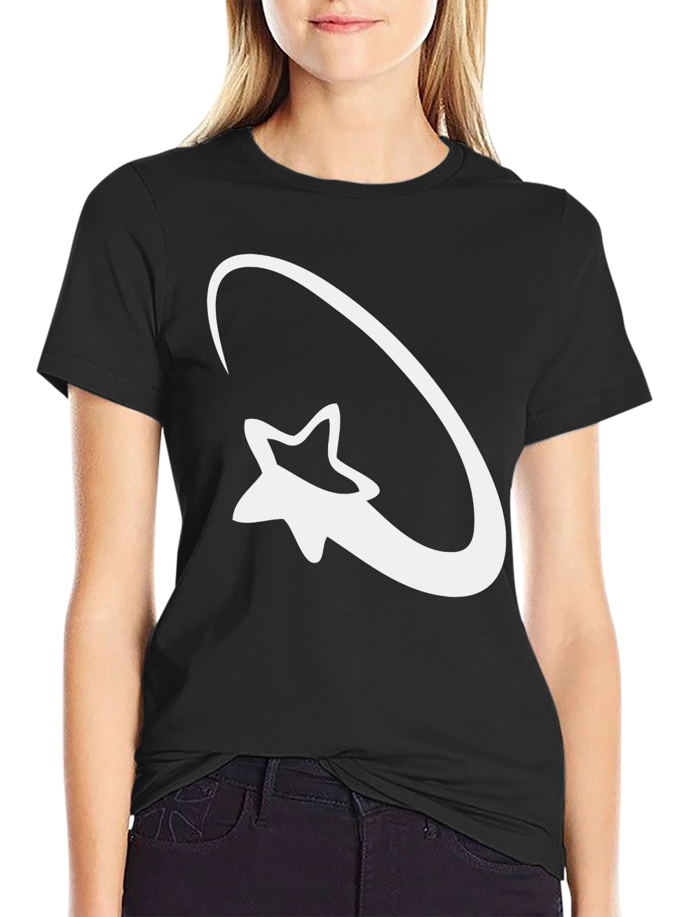 Black Star Orbit Graphic Tee - Black Cotton Casual Shirt view 2
