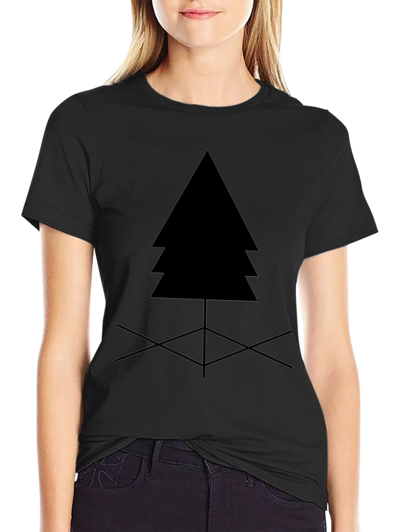 Black Minimalist Tree Graphic Tee - Black Cotton Blend view 2