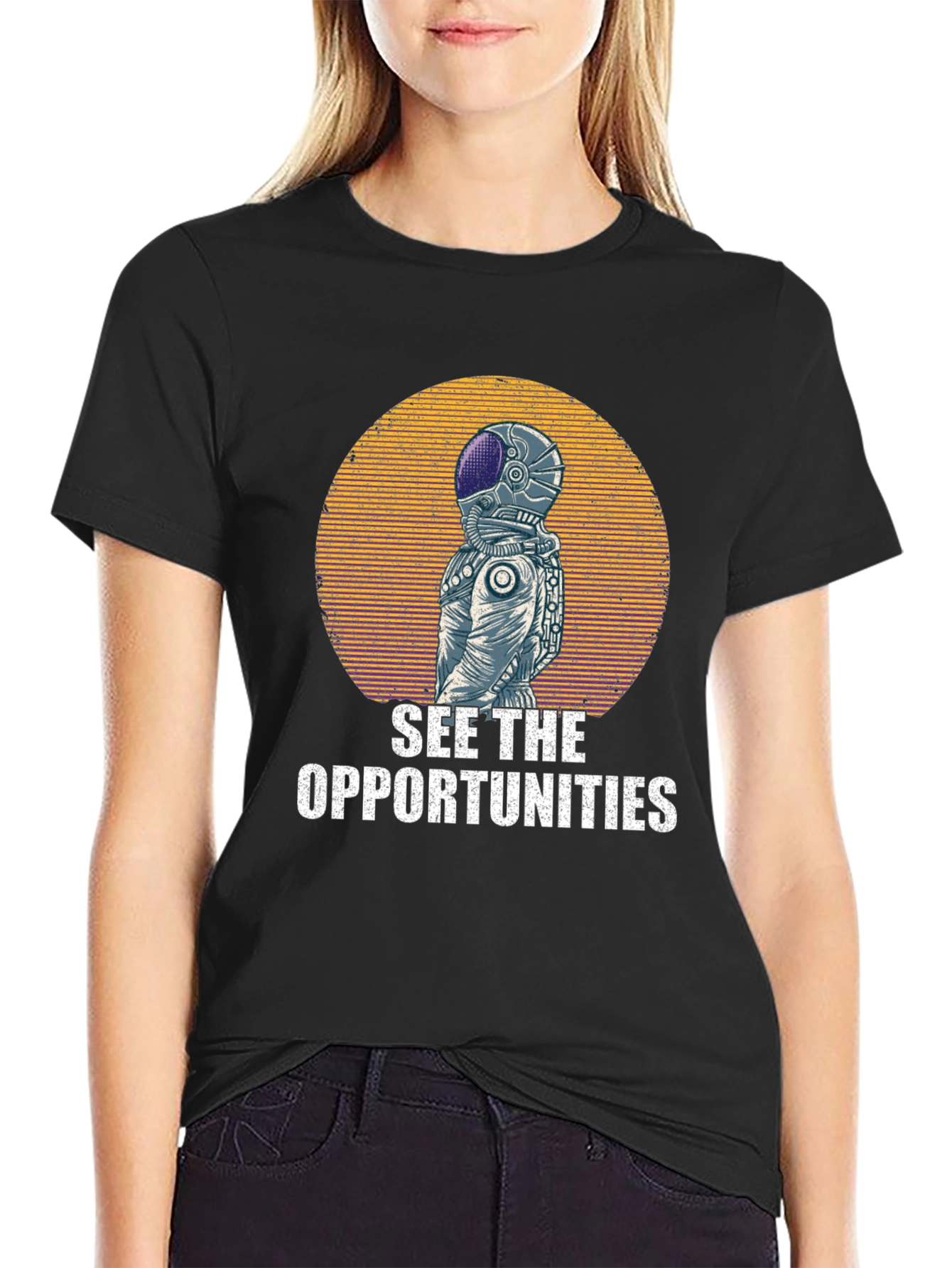 Black See The Opportunities Astronaut Graphic T-Shirt view 2