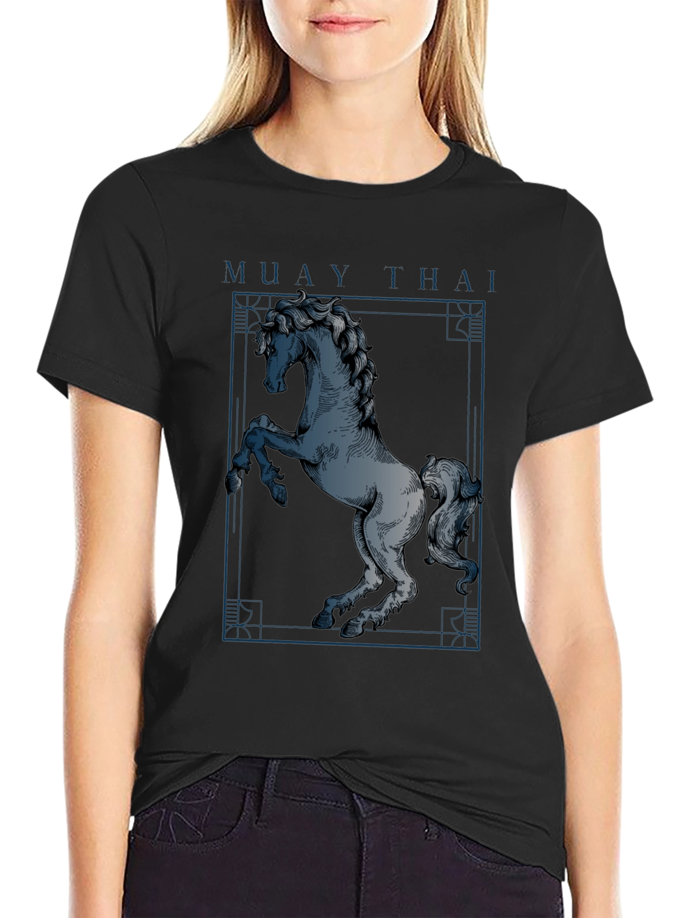 Black Muay Thai Horse Graphic T-Shirt - Black view 2