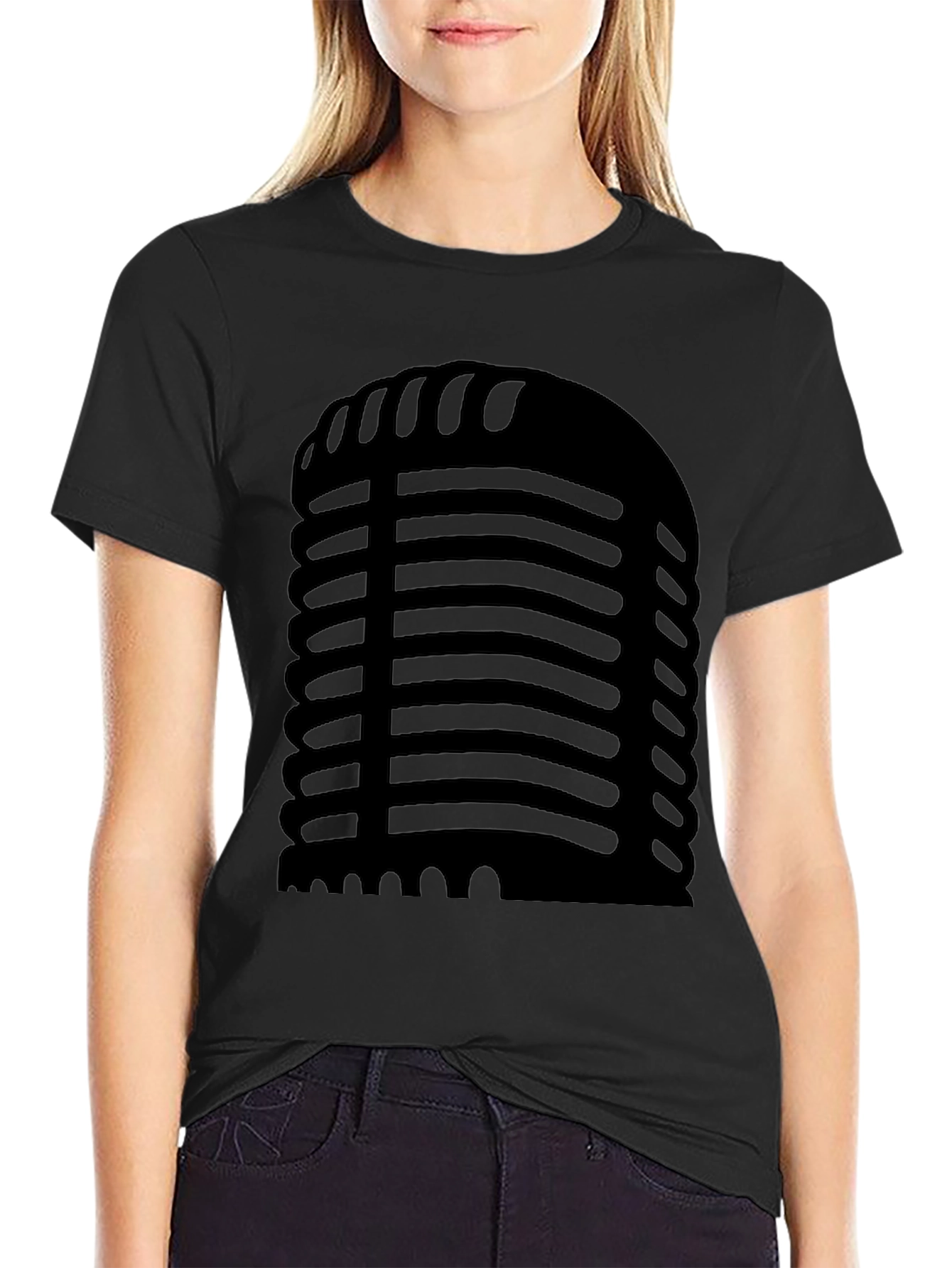 Black Retro Microphone Graphic Black T-Shirt view 2