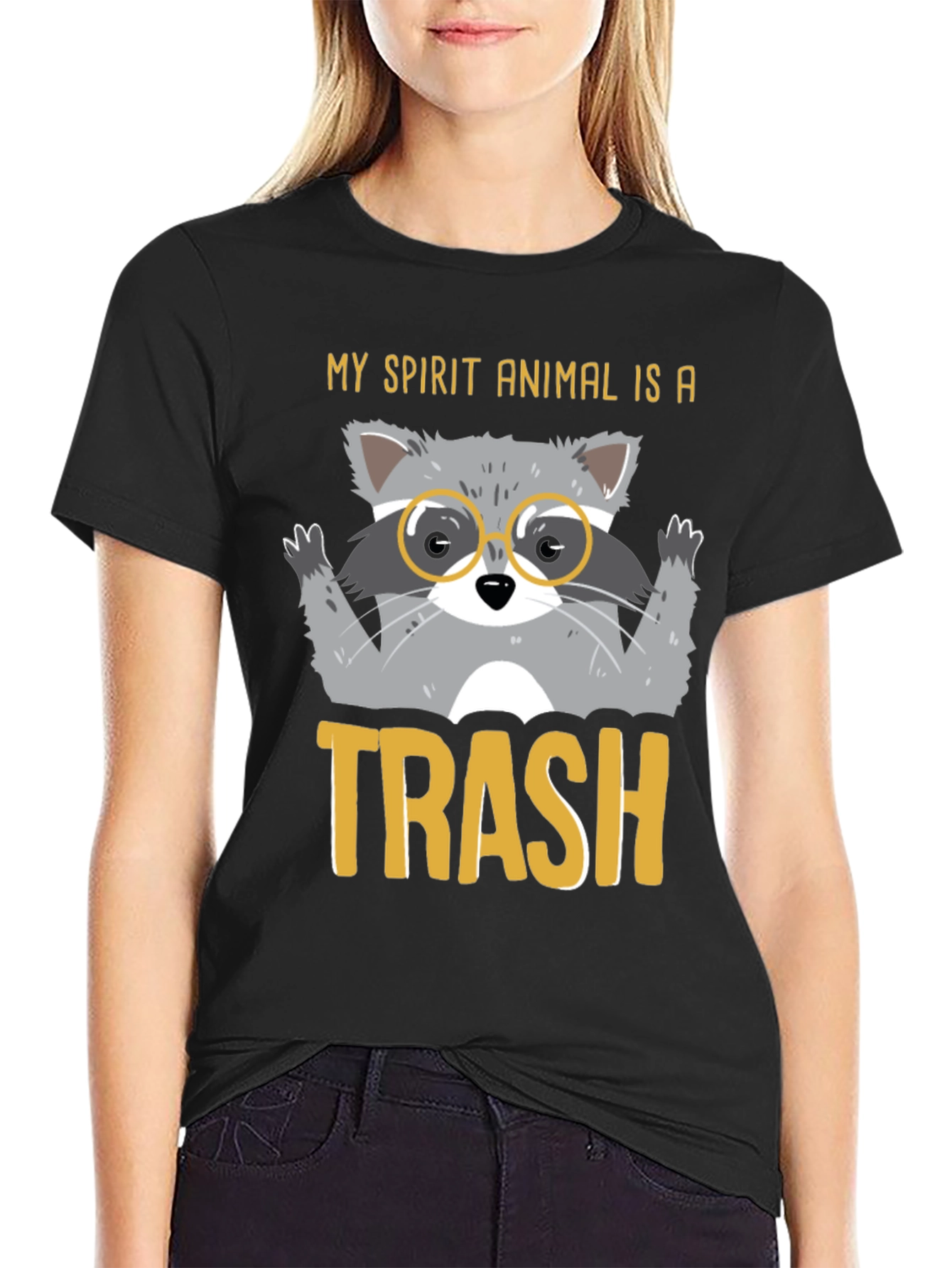 Black My Spirit Animal is Trash Raccoon Graphic T-Shirt view 2