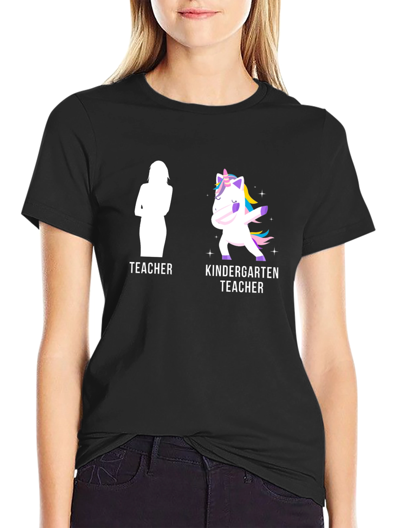 Black Teacher/Kindergarten Teacher Funny T-Shirt view 2