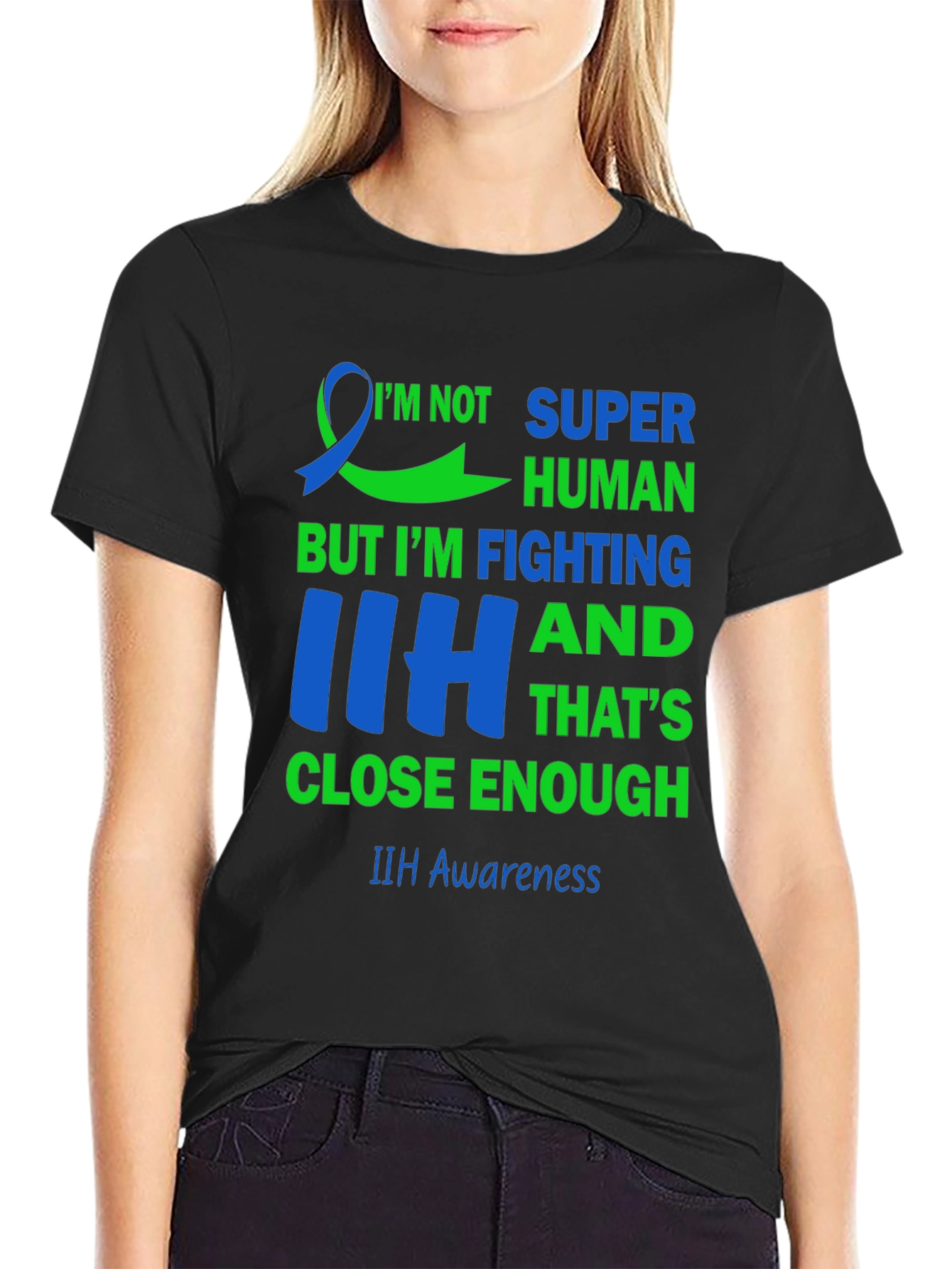 Black IIH Awareness T-Shirt - "Fighting" Design view 2