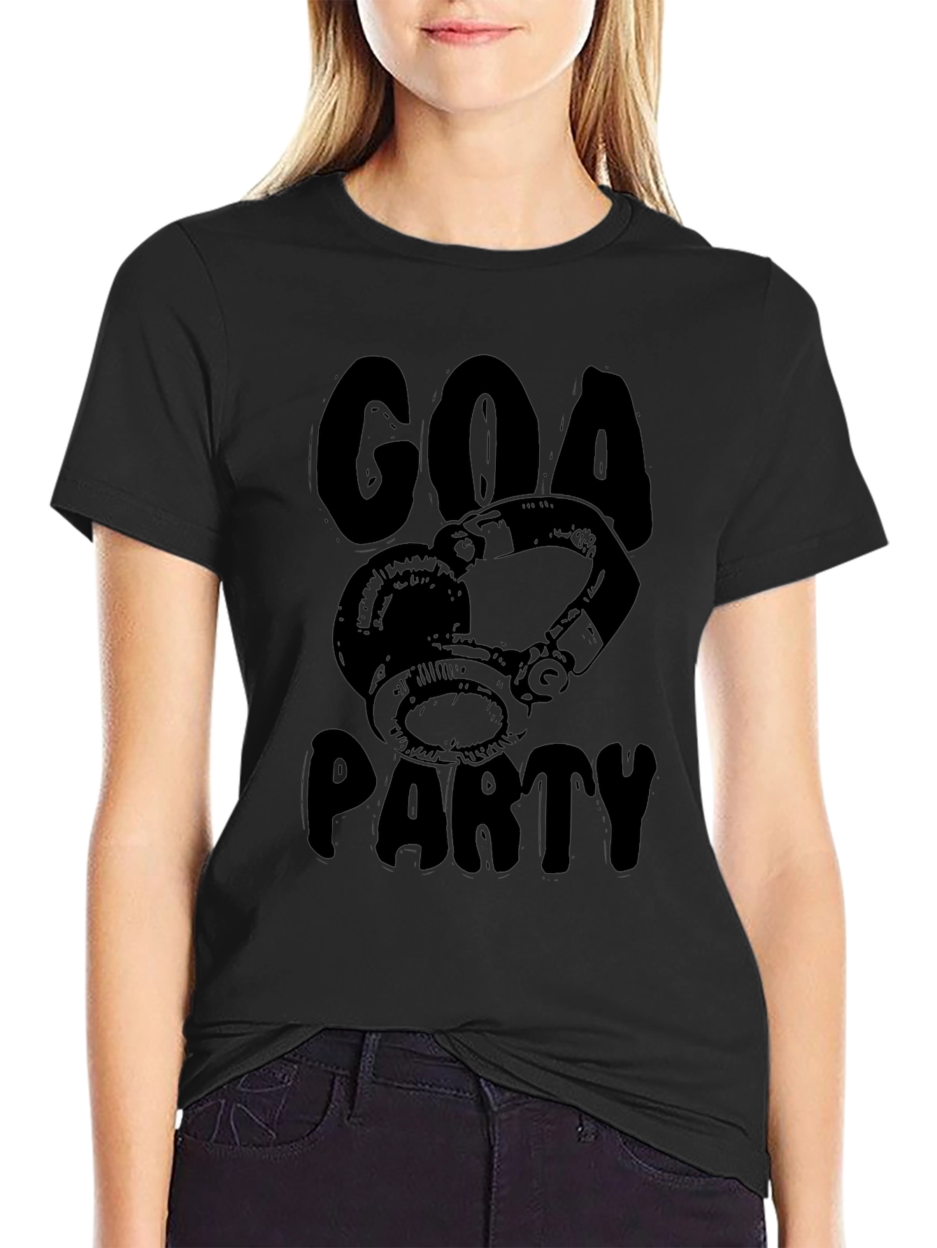 Black Goa Party Black Graphic T-Shirt - Headphones Design view 2