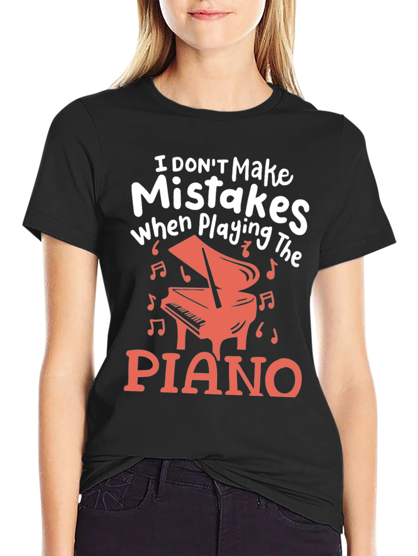 Black Funny Musician T-Shirt: I Don't Make Mistakes When Playing the Piano view 2