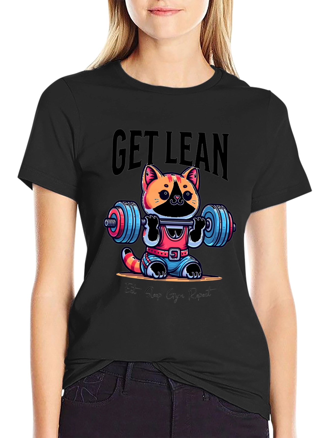 Black Get Lean Cat Gym T-Shirt view 2