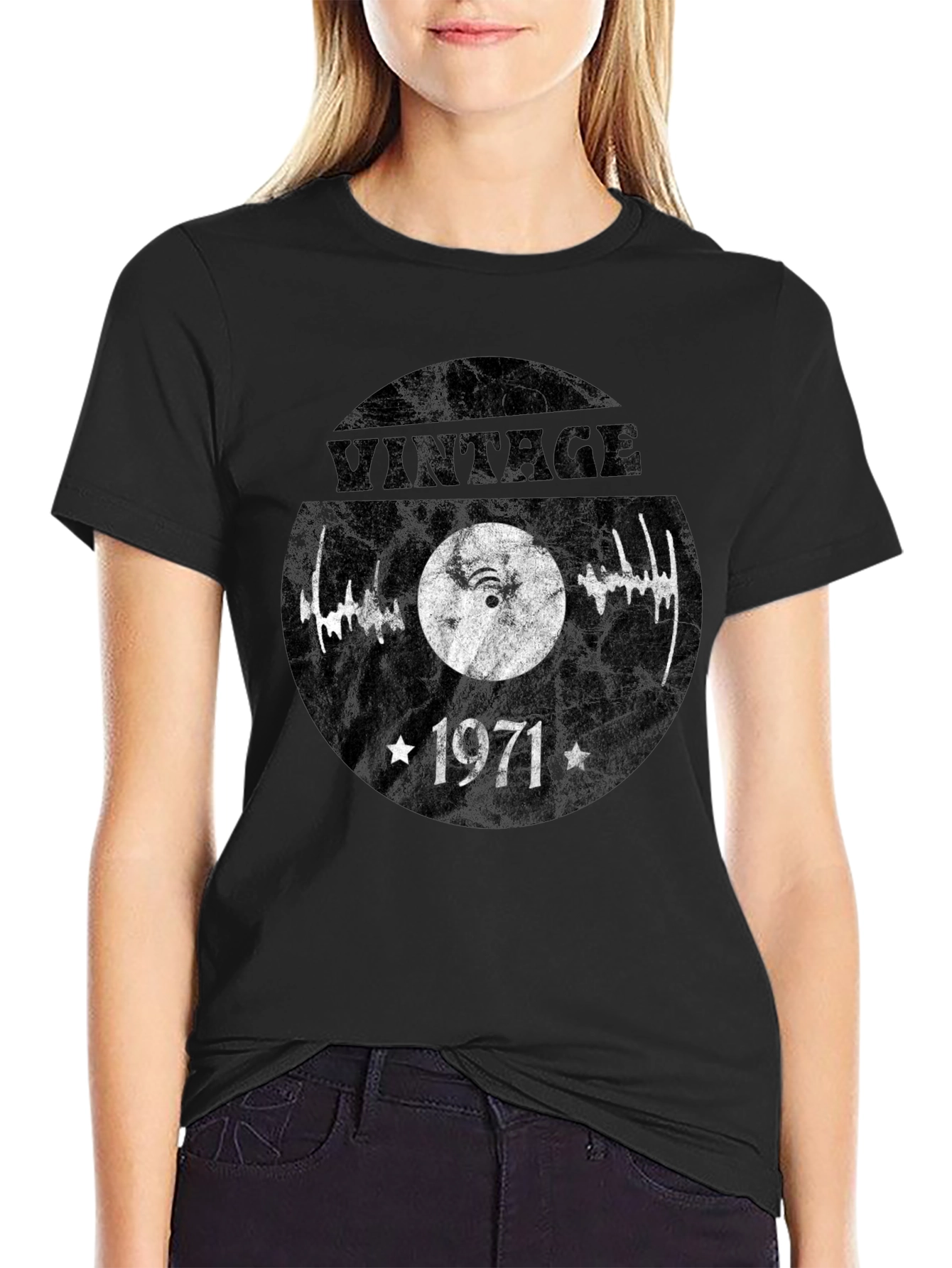 Black Vintage 1971 Record T-Shirt view 2