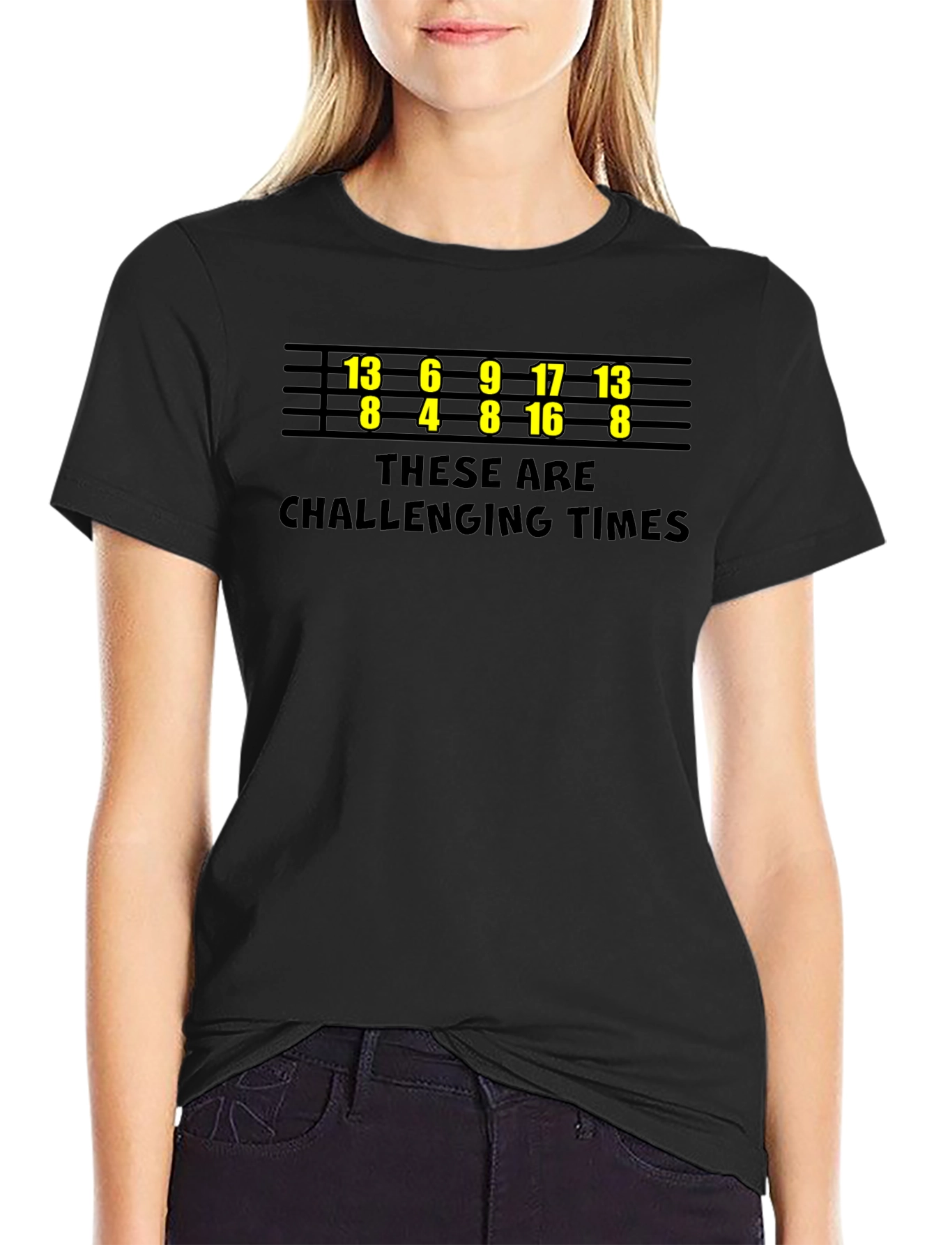 Black Challenging Times T-Shirt - Funny Bowling Numbers view 2