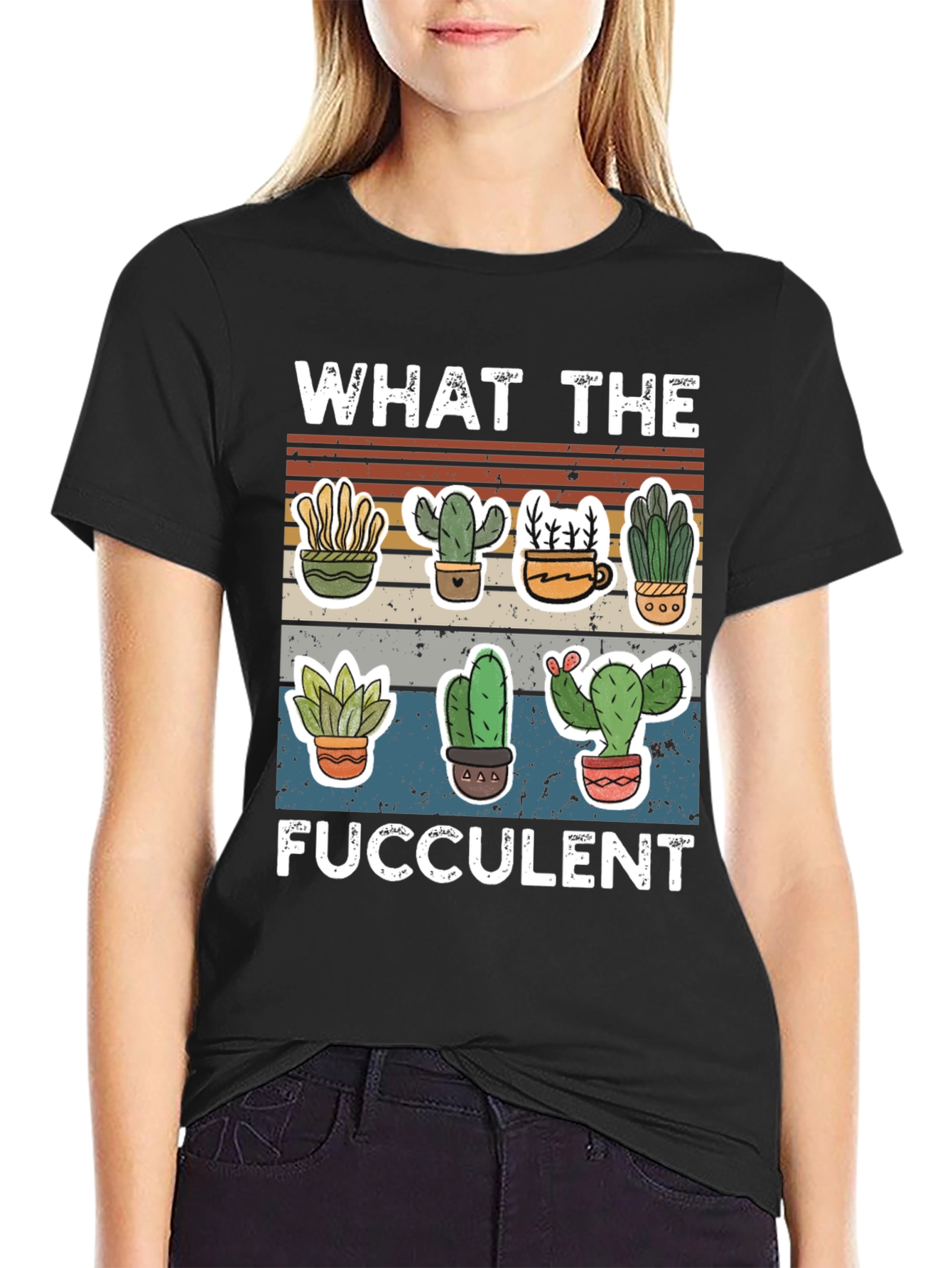 Black Funny Succulent T-Shirt - "What the Fucculent" Cactus Design view 2