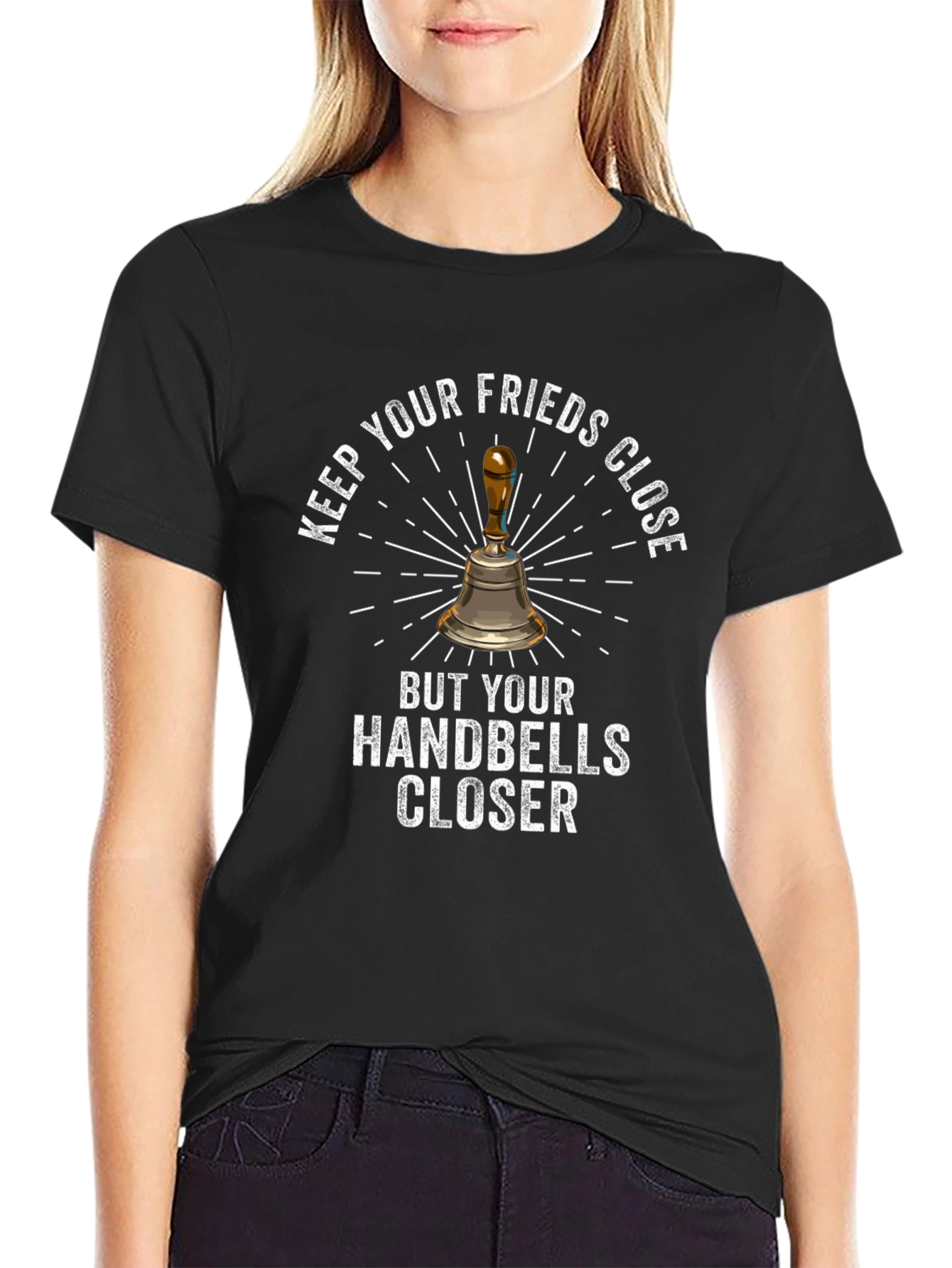 Black Handbell T-Shirt: Keep Your Handbells Closer! view 2