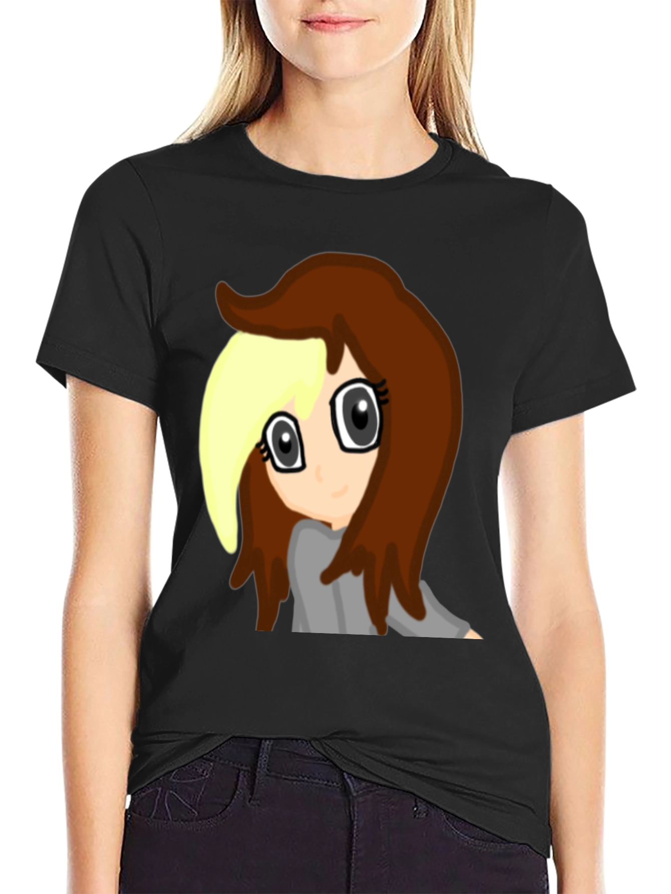Black Anime Girl Graphic Tee - Black Cotton Comfort view 2