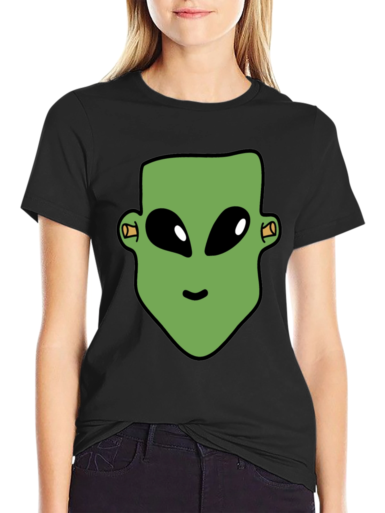 Black Alien Head Graphic Print Black T-Shirt view 2