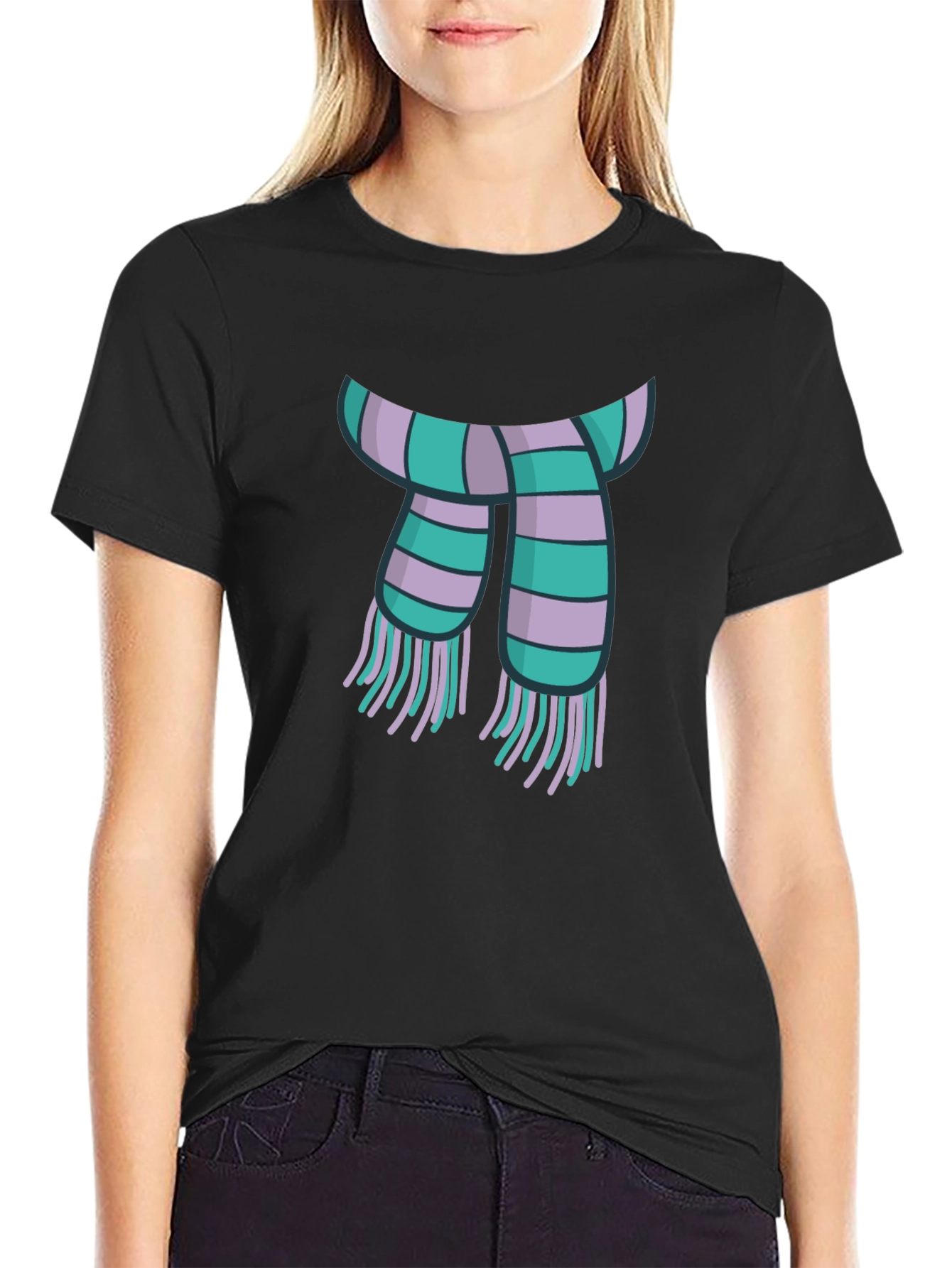 Black Striped Scarf Graphic Tee - Casual Style view 2
